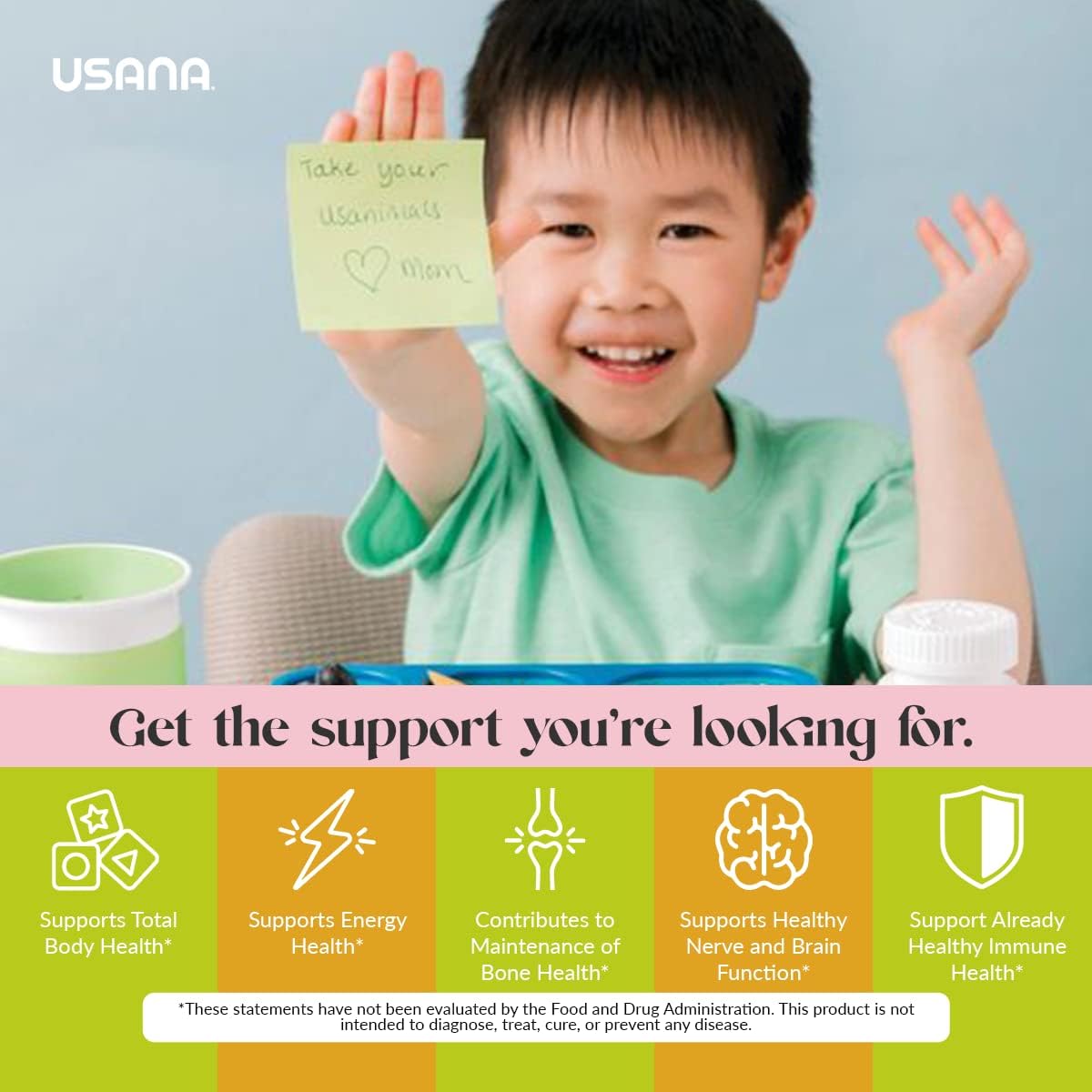 USANA Usanimals Multivitamin for Kids - Chewable Tablets with Essential Nutrients for Ages 2-12 - Supports Immune, Bone, Brain Health - 56 Tablets