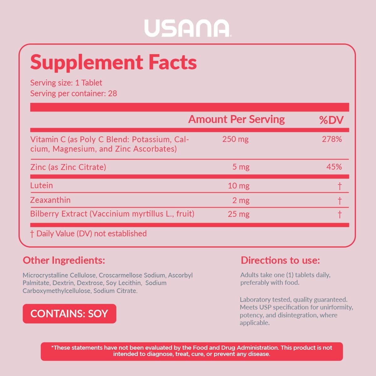 USANA Visionex DS Tablets with Lutein Zeaxanthin for Eye Health - 28 Day Supply