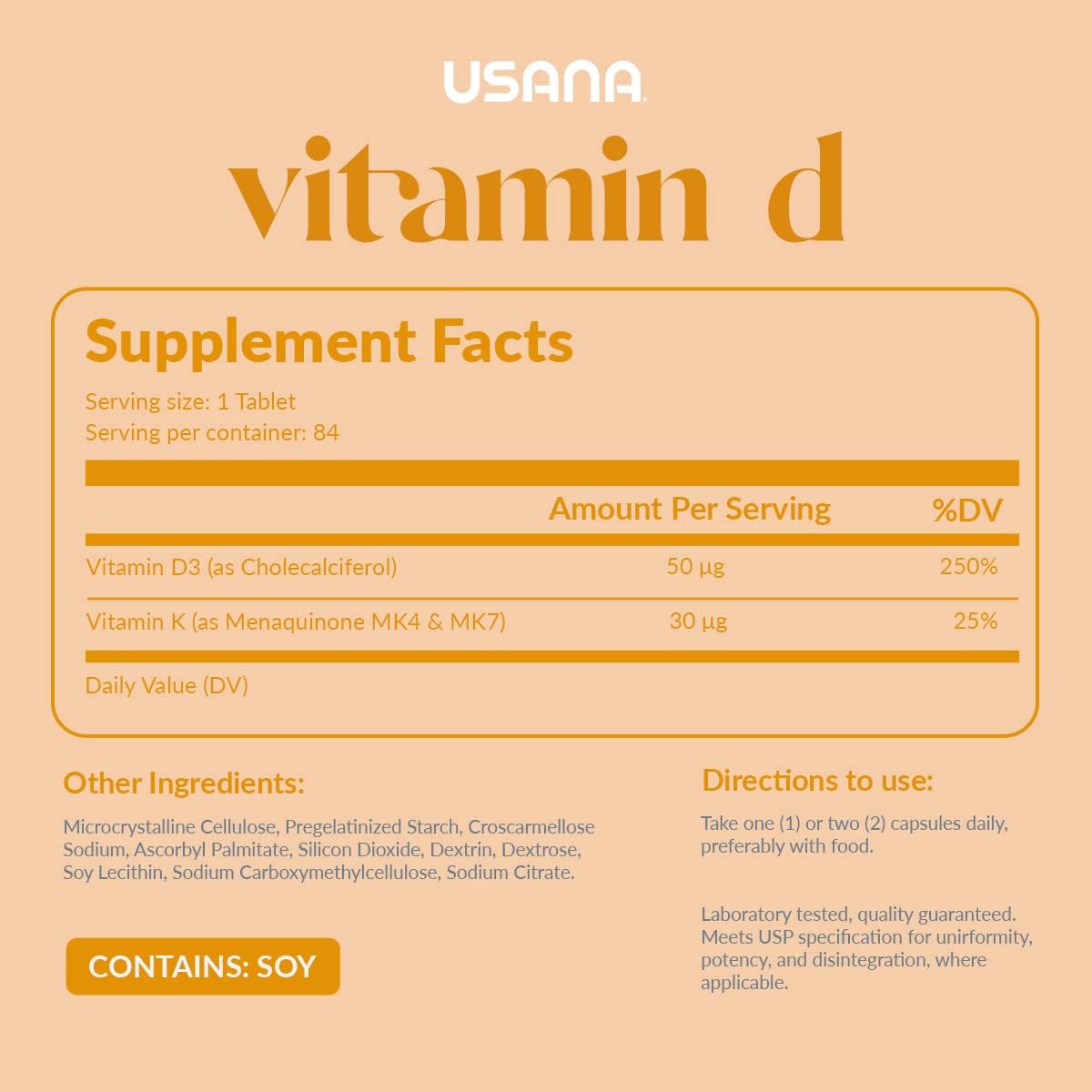 USANA Vitamin D Maximum-Strength Supplement - 2,000 IU Immune Support - 84 Tablets
