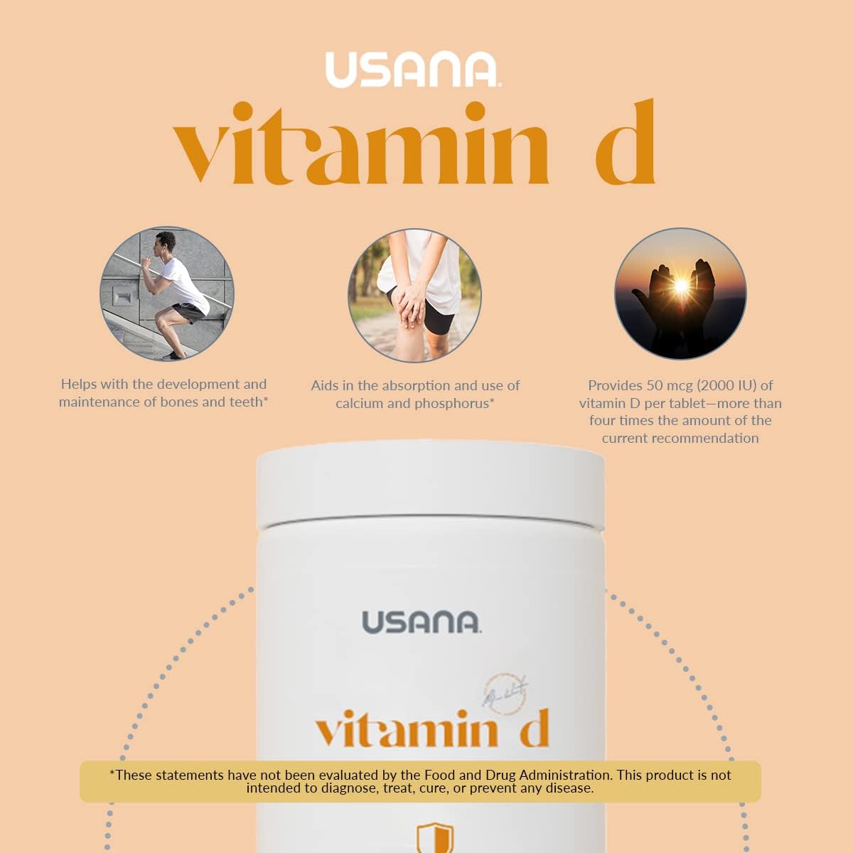 USANA Vitamin D Maximum-Strength Supplement - 2,000 IU Immune Support - 84 Tablets