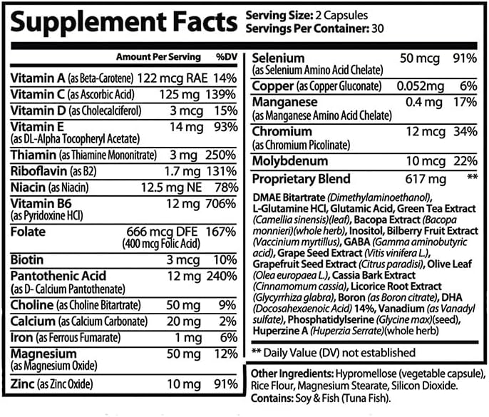 USCare Memory: Natural Memory Support with 40 Unique Nootropic Ingredients incl. Phosphatidylserine & Bacopa Monnieri