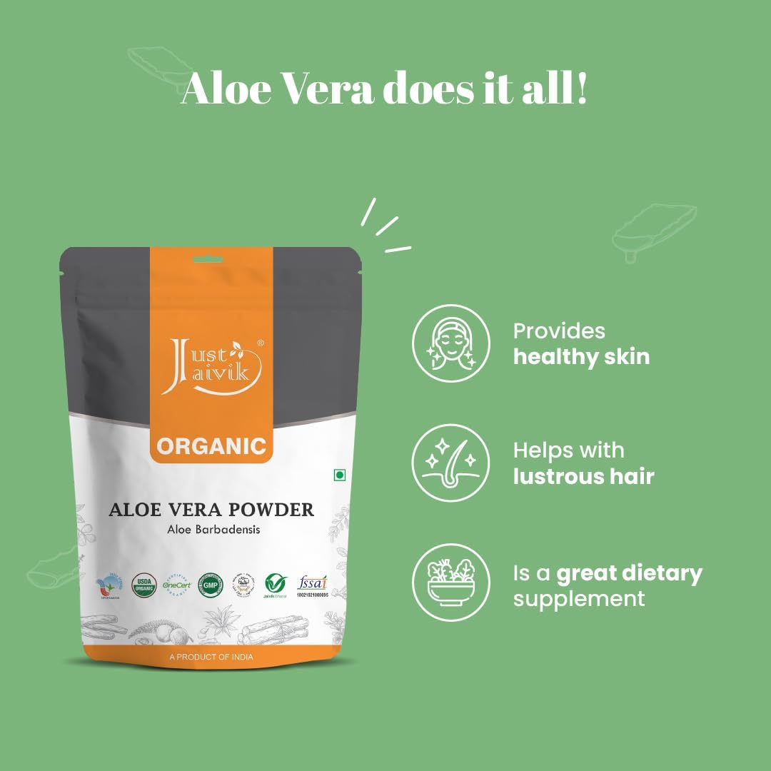 USDA Certified 100% Organic Aloe Vera Powder - 227g / 0.5 LB by Just Jaivik