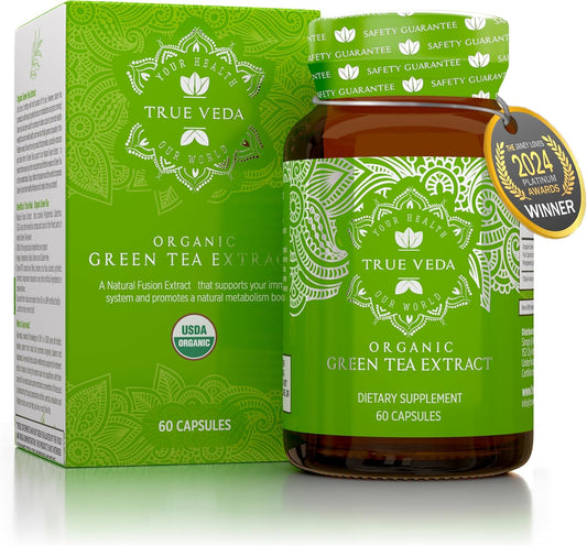 USDA Certified Green Tea Capsules with EGCG Extract - 60 Organic Green Tea Pills with 50% Polyphenols for EGCG Supplements