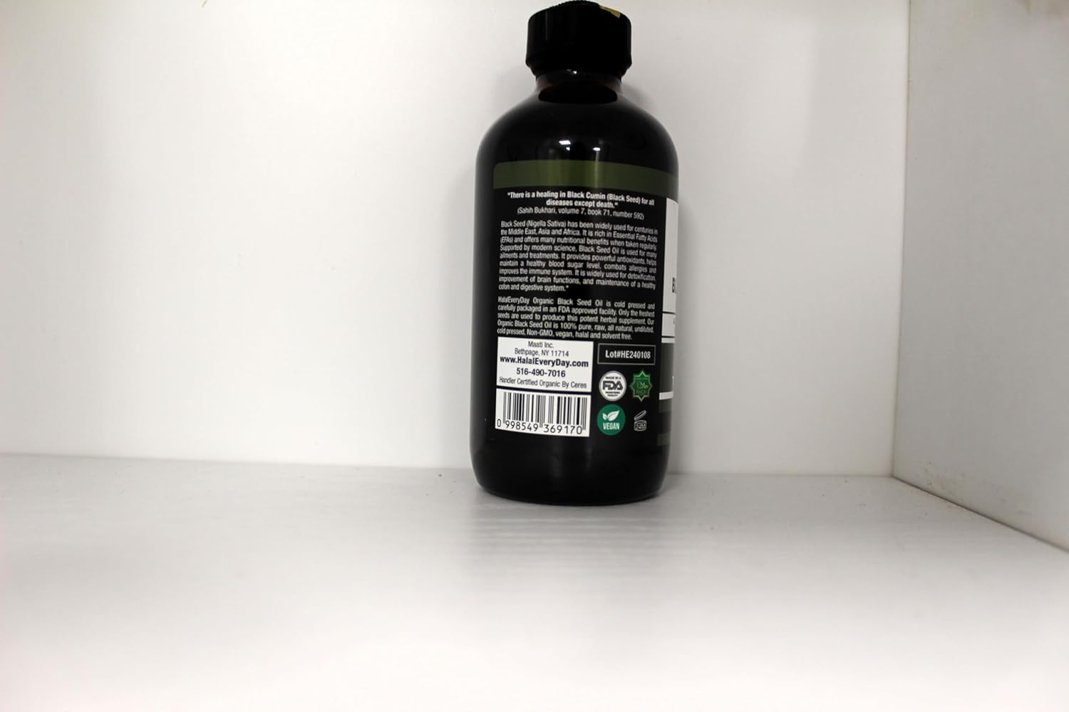 USDA Certified HalalEveryDay Organic Black Seed Oil - Cold Pressed in Glass Bottle with Over 1.5% Purity