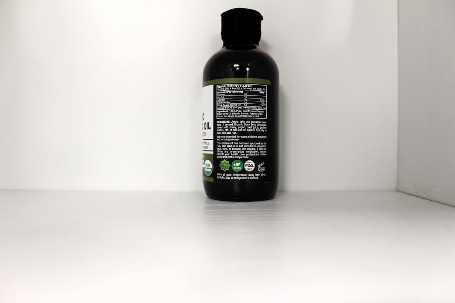 USDA Certified HalalEveryDay Organic Black Seed Oil - Cold Pressed in Glass Bottle with Over 1.5% Purity