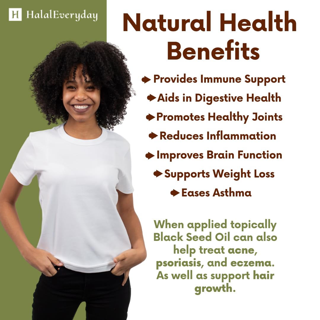 USDA Certified HalalEveryDay Organic Black Seed Oil - Cold Pressed Glass Bottle with 1.5% Thymoquinone - 3X Strength Turkish Black Cumin - Non-GMO 100% Pure Blackseed Oil - 2oz Dropper Bottle