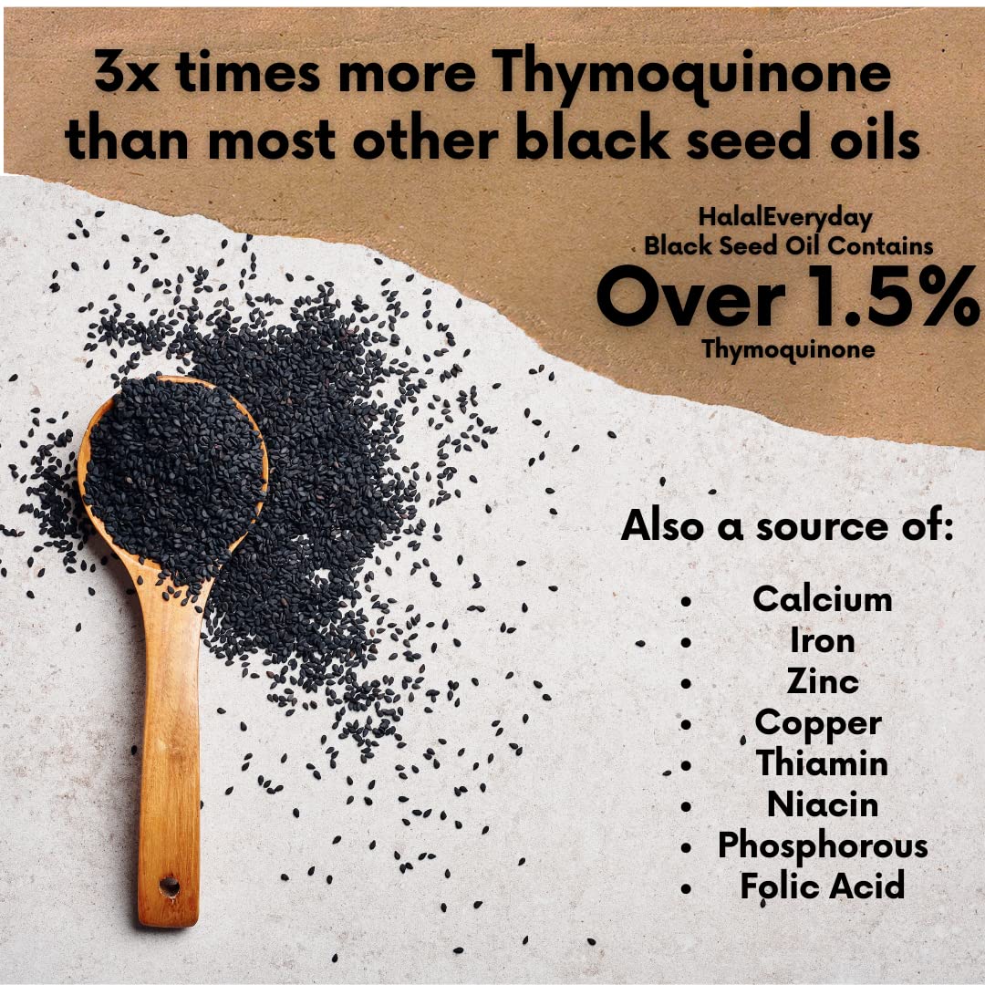 USDA Certified HalalEveryDay Organic Black Seed Oil - Cold Pressed in Glass Bottle with Over 1.5% Purity