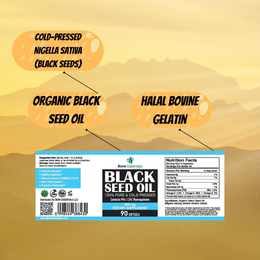 USDA Certified HalalEveryDay Organic Turkish Black Seed Oil Capsules - Cold Pressed Glass Bottle, 3X Strength Nigella Sativa with Over 1.5% Thymoquinone, Non-GMO Pure Blackseed Oil