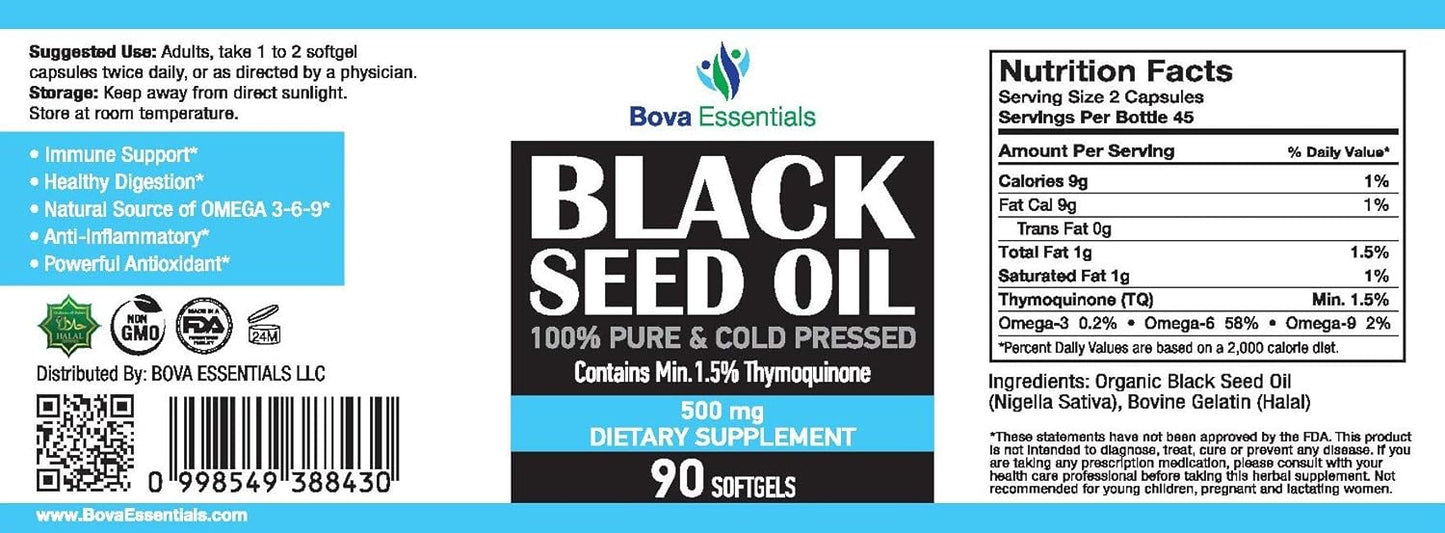 USDA Certified HalalEveryDay Organic Turkish Black Seed Oil Capsules - Cold Pressed Glass Bottle, 3X Strength Nigella Sativa with Over 1.5% Thymoquinone, Non-GMO Pure Blackseed Oil