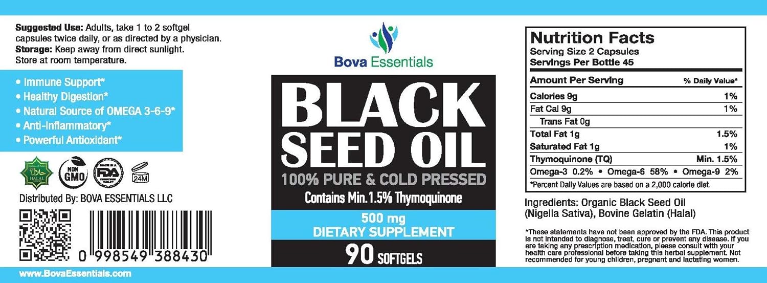 USDA Certified HalalEveryDay Organic Turkish Black Seed Oil Capsules - Cold Pressed Glass Bottle, 3X Strength Nigella Sativa with Over 1.5% Thymoquinone, Non-GMO Pure Blackseed Oil