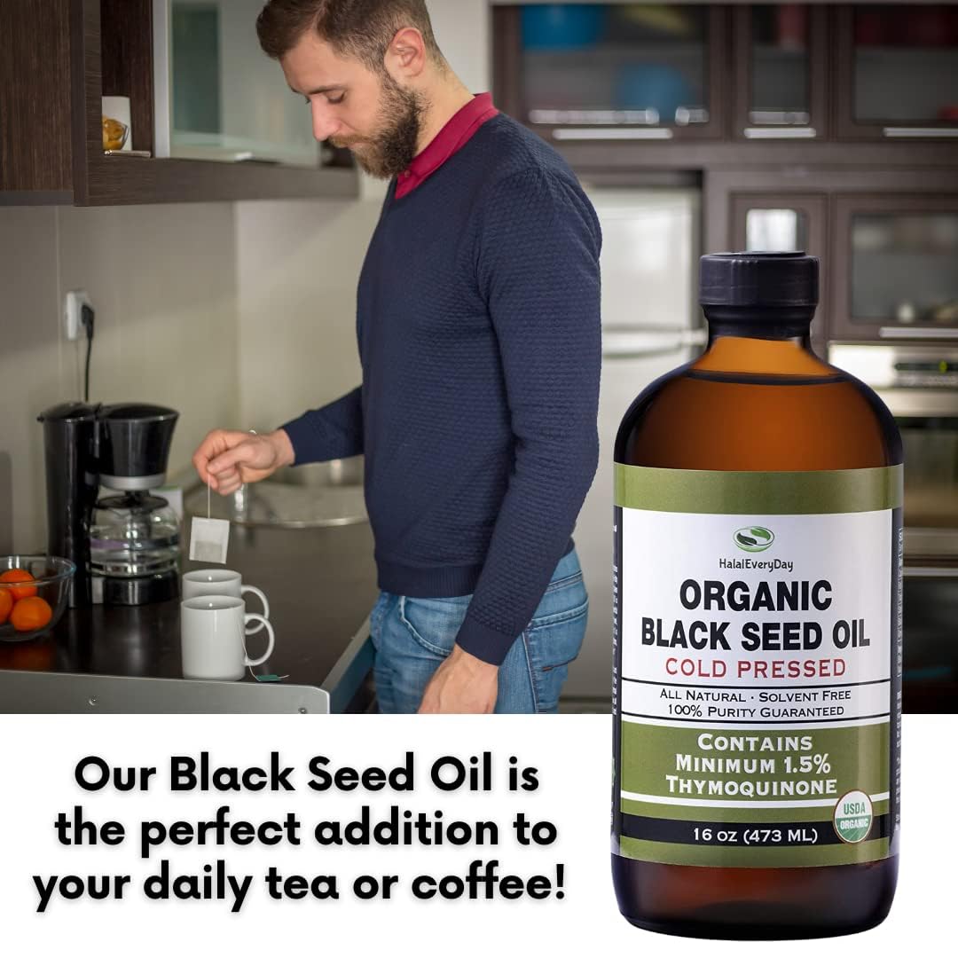 USDA Certified HalalEveryDay Organic Turkish Black Seed Oil Capsules - Cold Pressed Glass Bottle, 3X Strength Nigella Sativa with Over 1.5% Thymoquinone, Non-GMO Pure Blackseed Oil