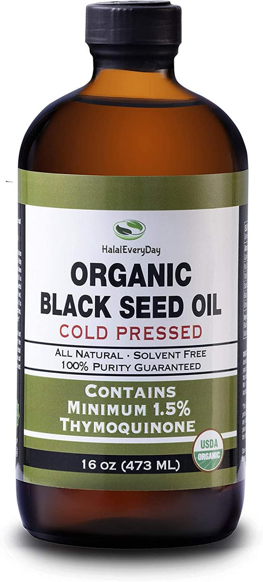 USDA Certified Organic Black Seed Oil - Cold Pressed Glass Bottle with 1.5% Thymoquinone - 3X Strength Turkish Black Cumin Nigella Sativa - Non-GMO Pure Blackseed Oil - 32oz Bottle