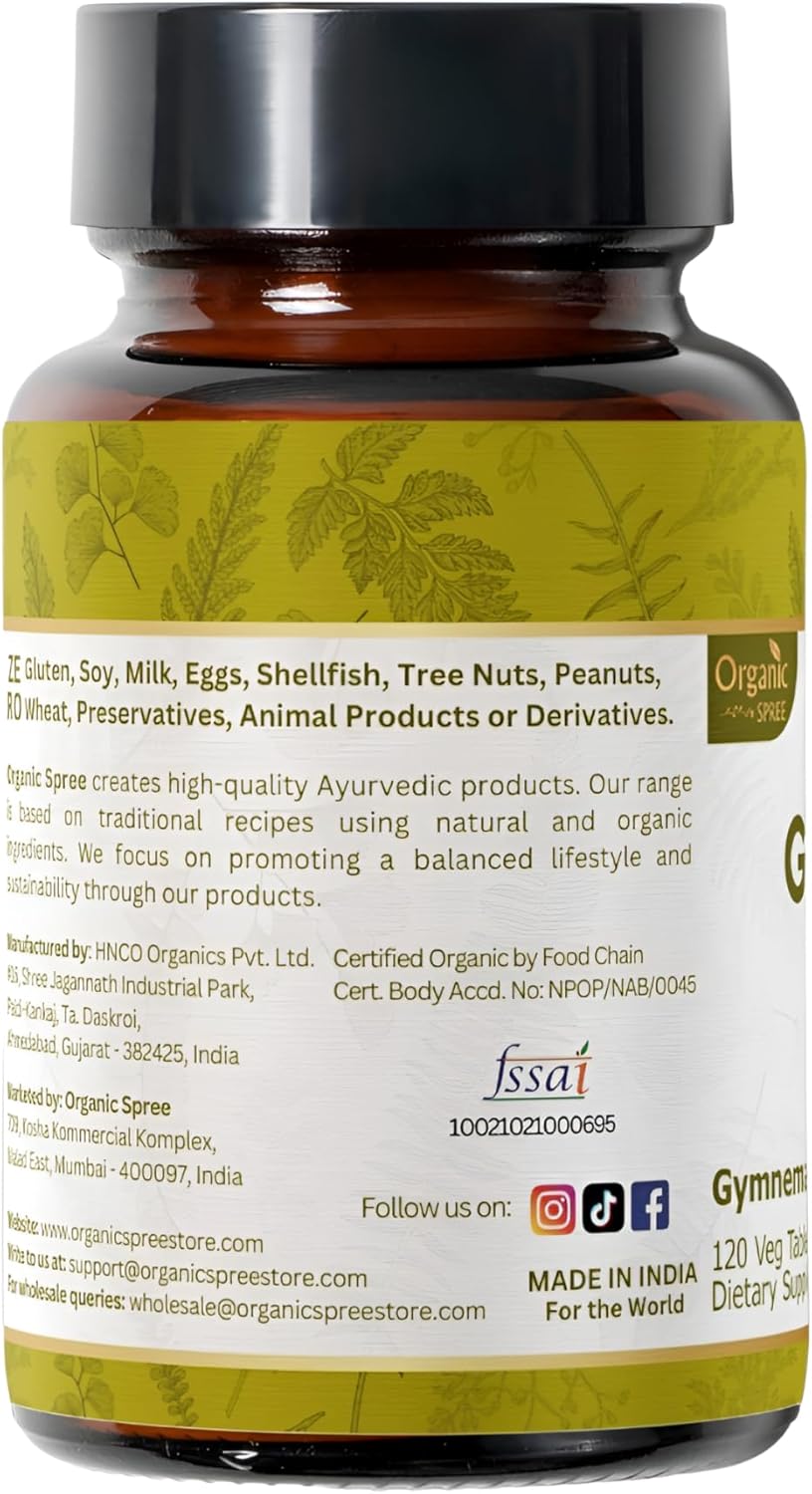 USDA Certified Organic Gymnema Sylvestre Tablets - Vegan Gymnema Supplement - 120 Tablets of Organic Spree Gymnema