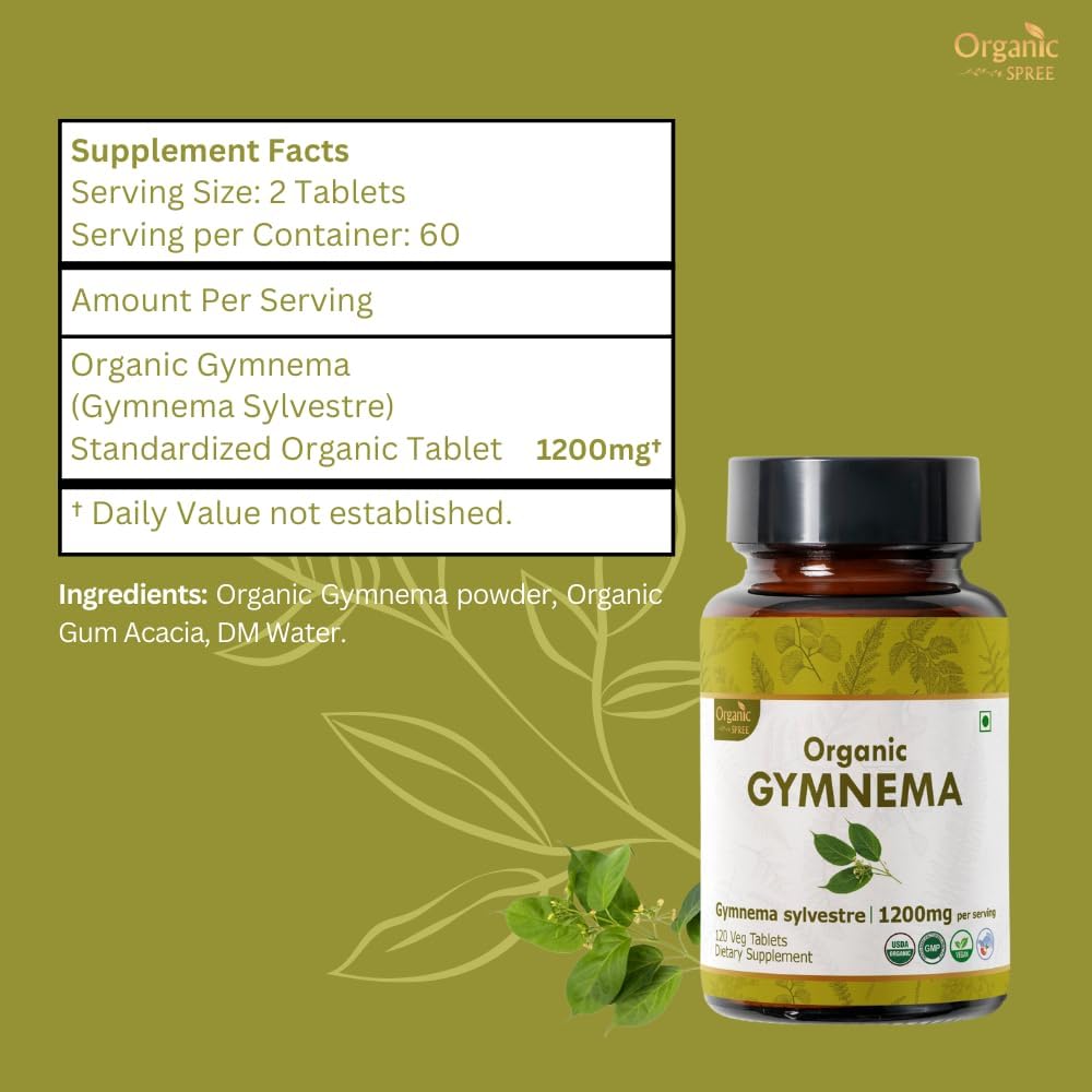 USDA Certified Organic Gymnema Sylvestre Tablets - Vegan Gymnema Supplement - 120 Tablets of Organic Spree Gymnema
