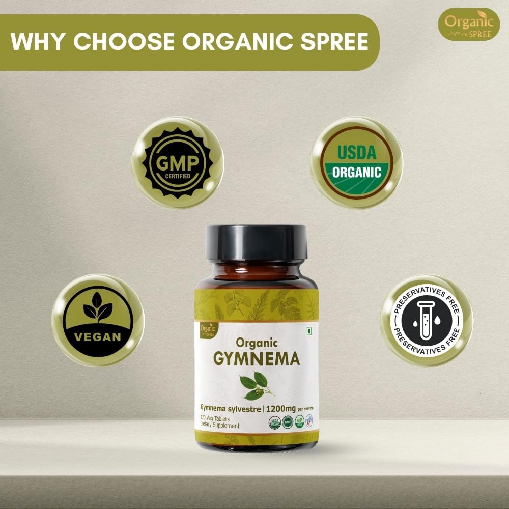 USDA Certified Organic Gymnema Sylvestre Tablets - Vegan Gymnema Supplement - 120 Tablets of Organic Spree Gymnema