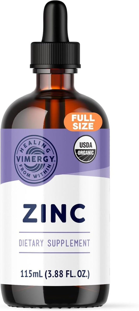 USDA Certified Organic Liquid Zinc Supplement for Immune Support - Vegan & Non-GMO - Promotes Healthy Bones & Skin - Fast-Absorbing Formula - 57 Servings