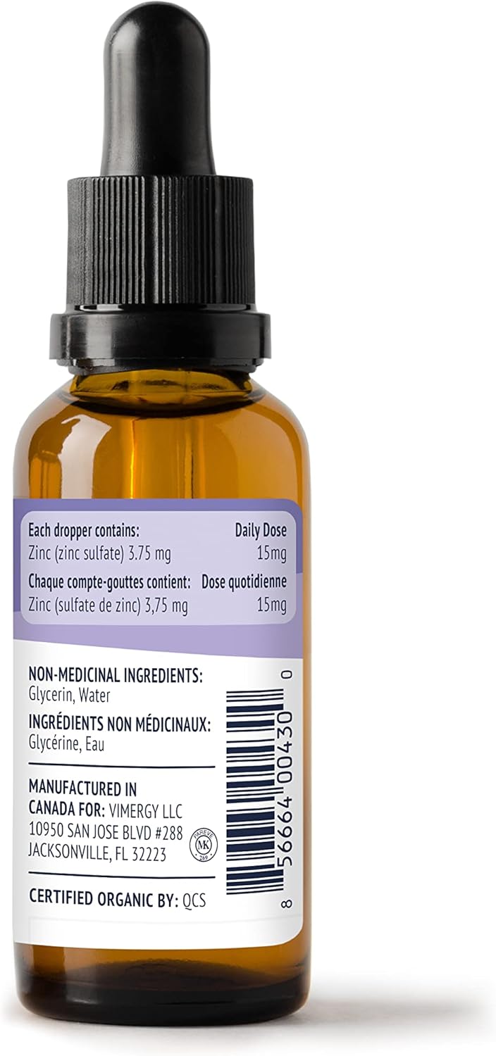 USDA Certified Organic Liquid Zinc Supplement for Immune Support - Vegan & Non-GMO - Promotes Healthy Bones & Skin - Fast-Absorbing Formula - 57 Servings