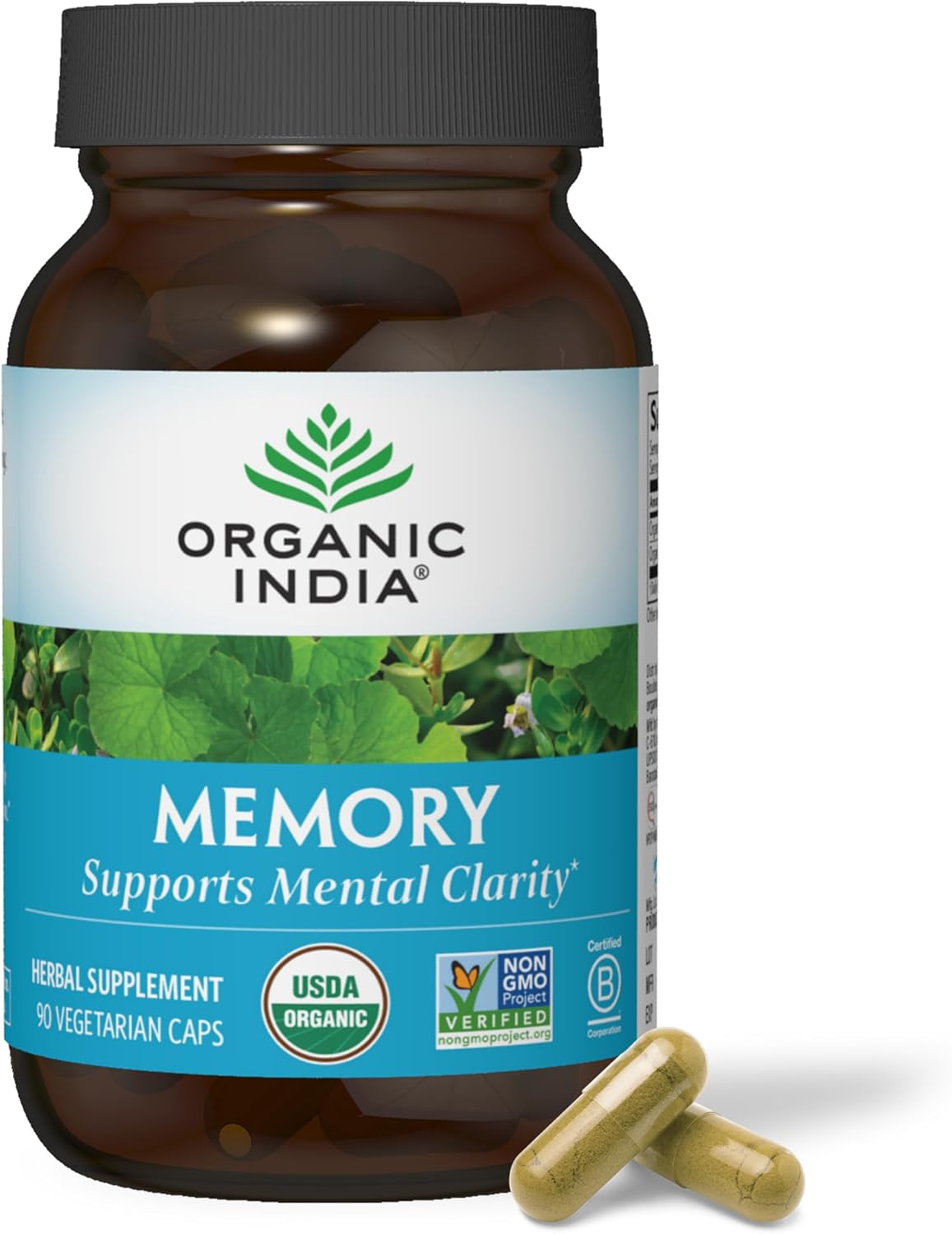 USDA Certified Organic Memory Support Supplement with Bacopa Monnieri & Gotu Kola - Herbal Brain Supplement for Memory and Focus - Non-GMO - 90 Capsules