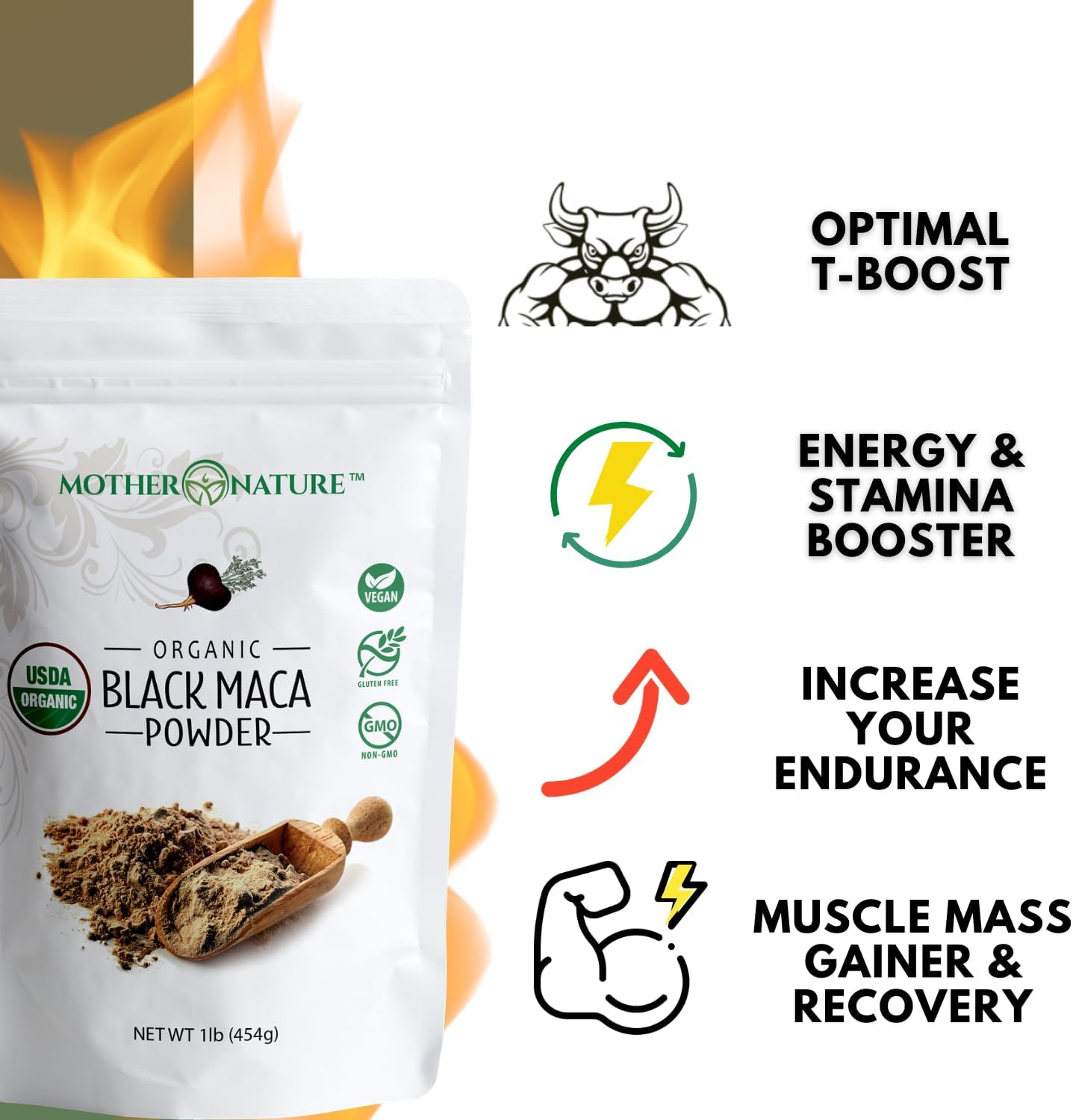 USDA Certified Organic Raw Peruvian Black Maca Root Powder - Premium Superfood for Men & Women, Enhance Muscle Recovery, Boost Workouts - Non-GMO, Vegan - 16 oz