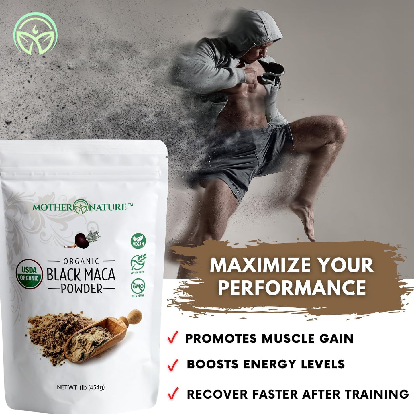 USDA Certified Organic Raw Peruvian Black Maca Root Powder - Premium Superfood for Men & Women, Enhance Muscle Recovery, Boost Workouts - Non-GMO, Vegan - 16 oz