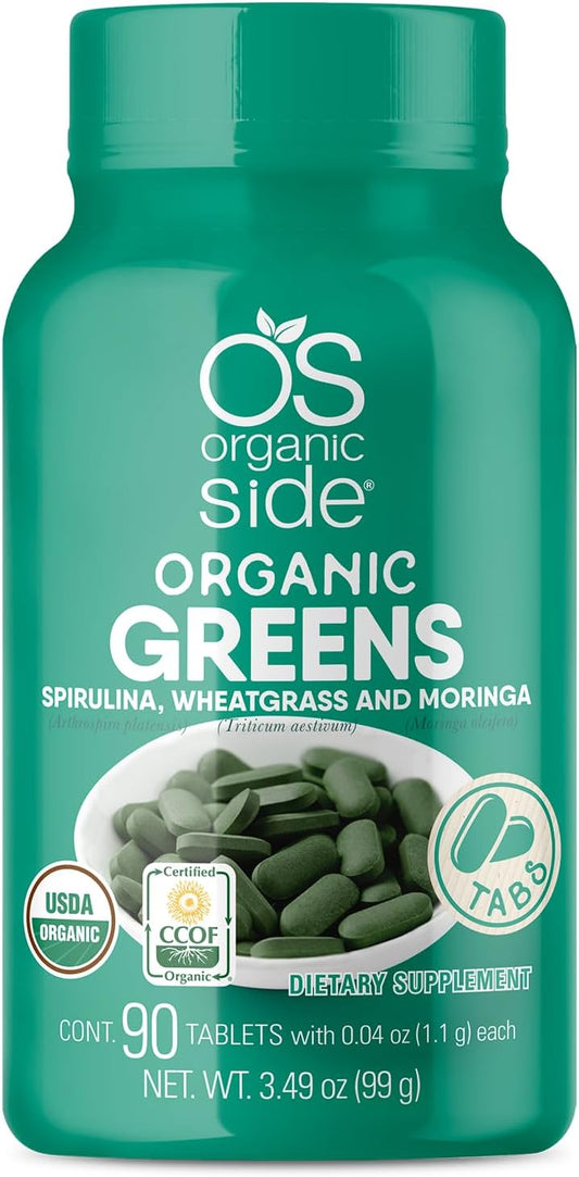 USDA Certified Organic Super Greens Tablets with Spirulina, Wheatgrass, and Moringa - 90 Tablets, 1100mg - Rich in Vitamins and Minerals - Non-GMO, Vegan Friendly