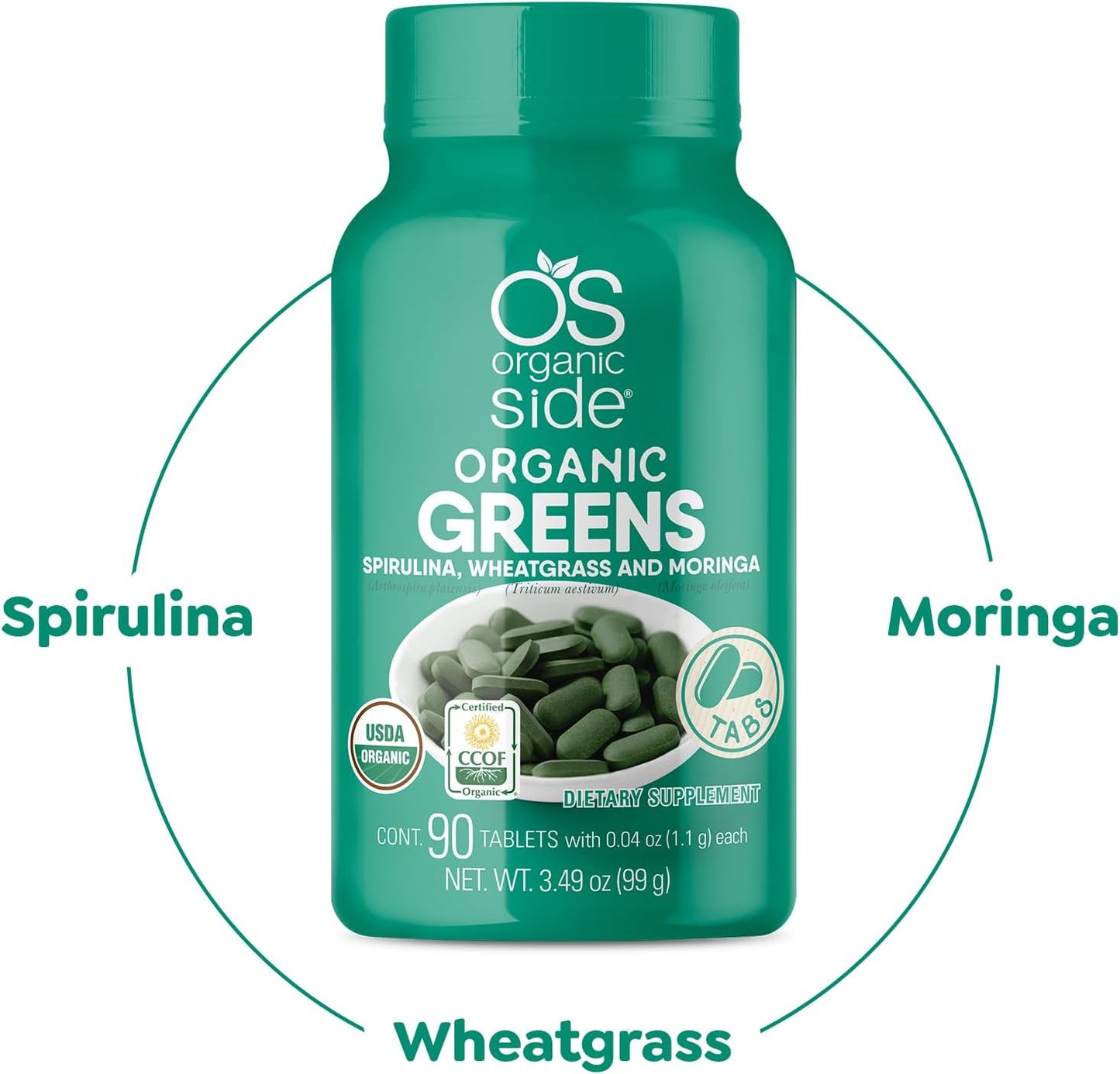 USDA Certified Organic Super Greens Tablets with Spirulina, Wheatgrass, and Moringa - 90 Tablets, 1100mg - Rich in Vitamins and Minerals - Non-GMO, Vegan Friendly