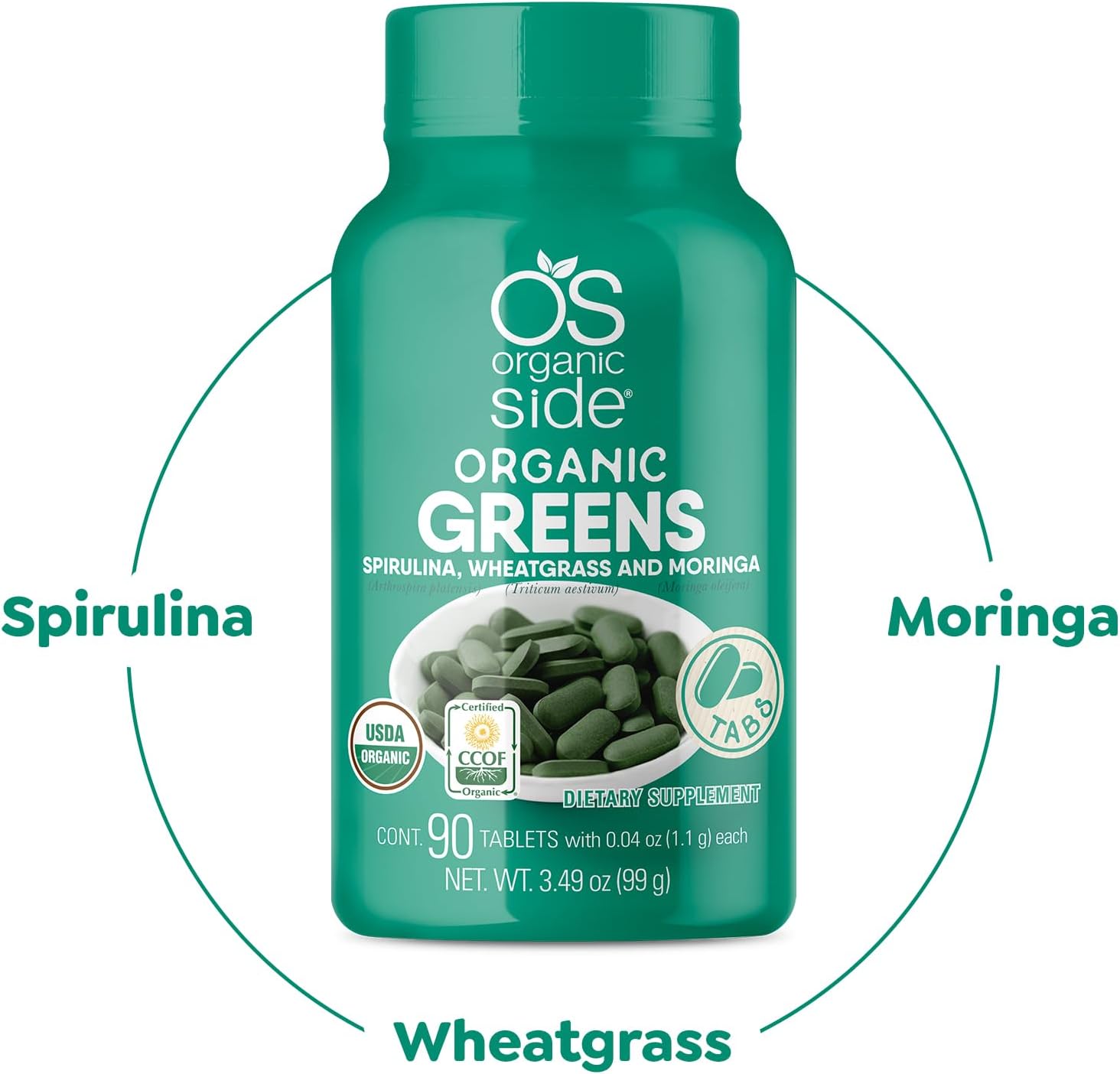 USDA Certified Organic Super Greens Tablets with Spirulina, Wheatgrass, and Moringa - 90 Tablets, 1100mg - Rich in Vitamins and Minerals - Non-GMO, Vegan Friendly