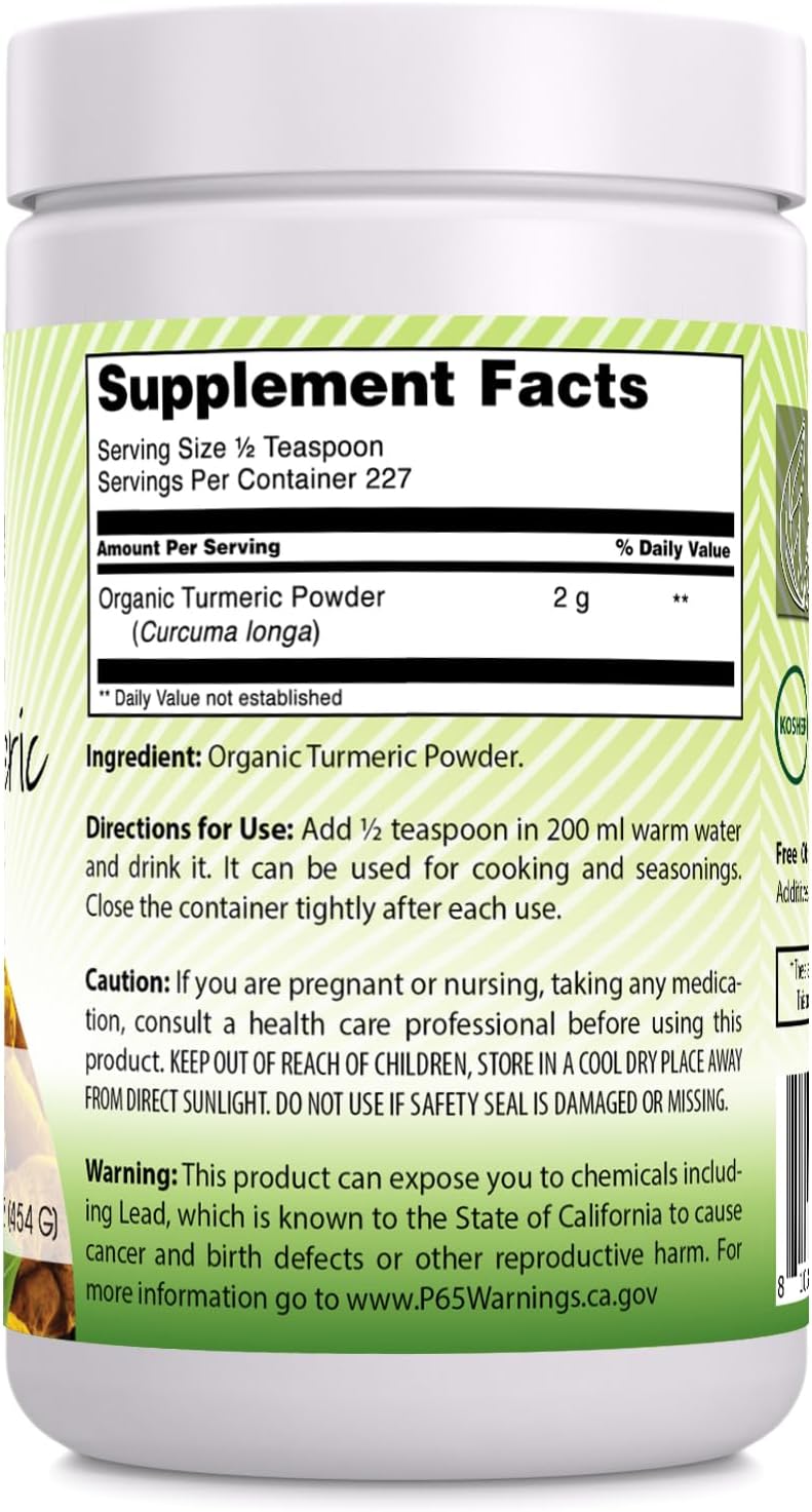 USDA Certified Organic Turmeric Powder 16 Oz (1 Lb) | Non-GMO | Gluten Free | Made in USA | Pure Indian Turmeric Supplement