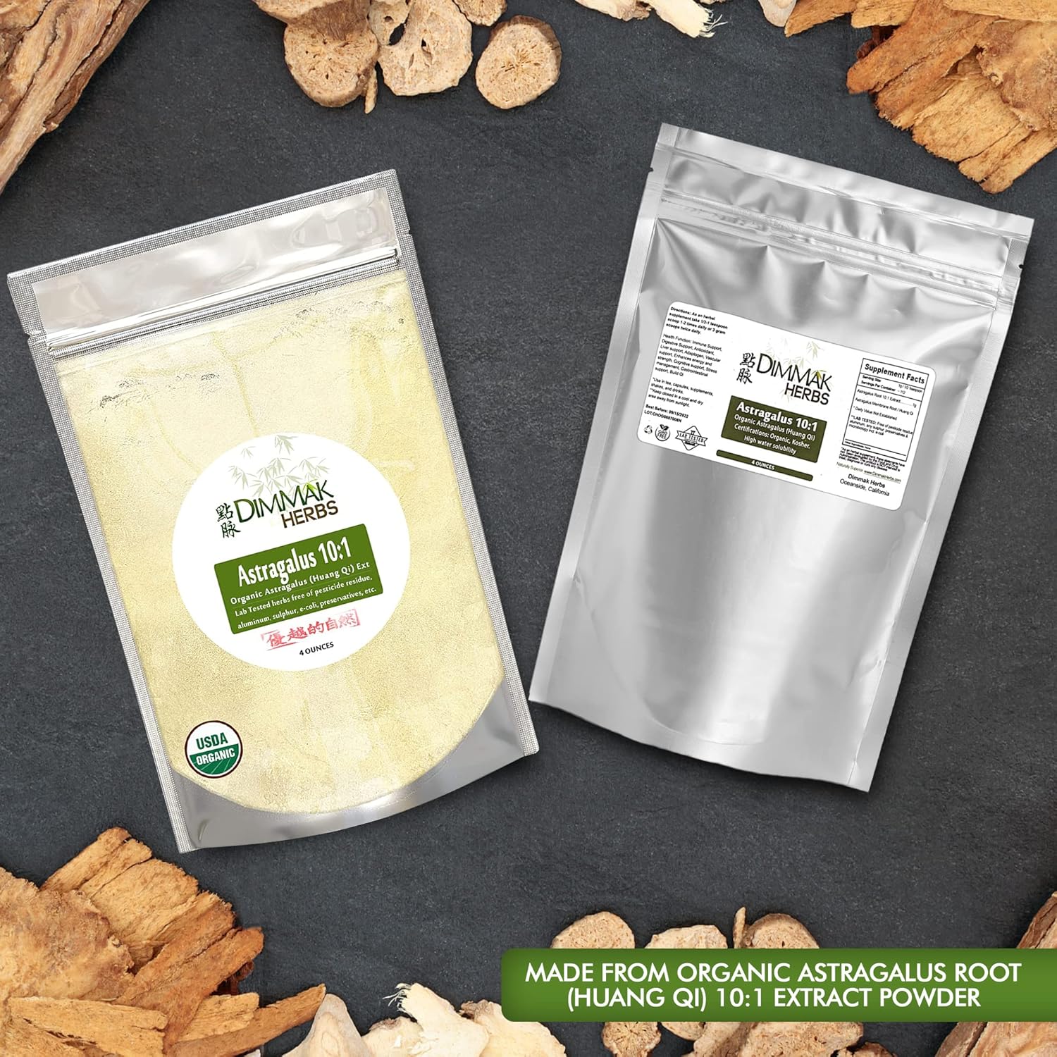 USDA Organic Astragalus 10:1 Extract Powder & Huang Qi Granules - 4oz/112g by Dimmak Herbs