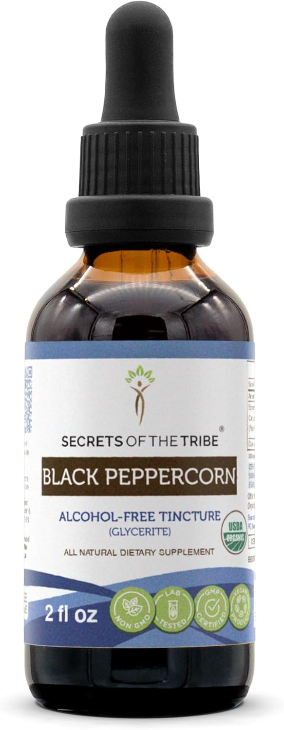 USDA Organic Black Peppercorn Liquid Extract - Alcohol-Free Tincture Supplement (2 FL OZ) by Secrets of the Tribe