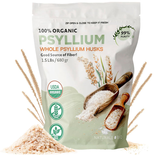 USDA Organic Certified Whole Psyllium Husk - 1.5lbs - 99% Pure Seed Husks - Fiber Supplement for Gluten Free, Keto, Paleo, Vegan Diets