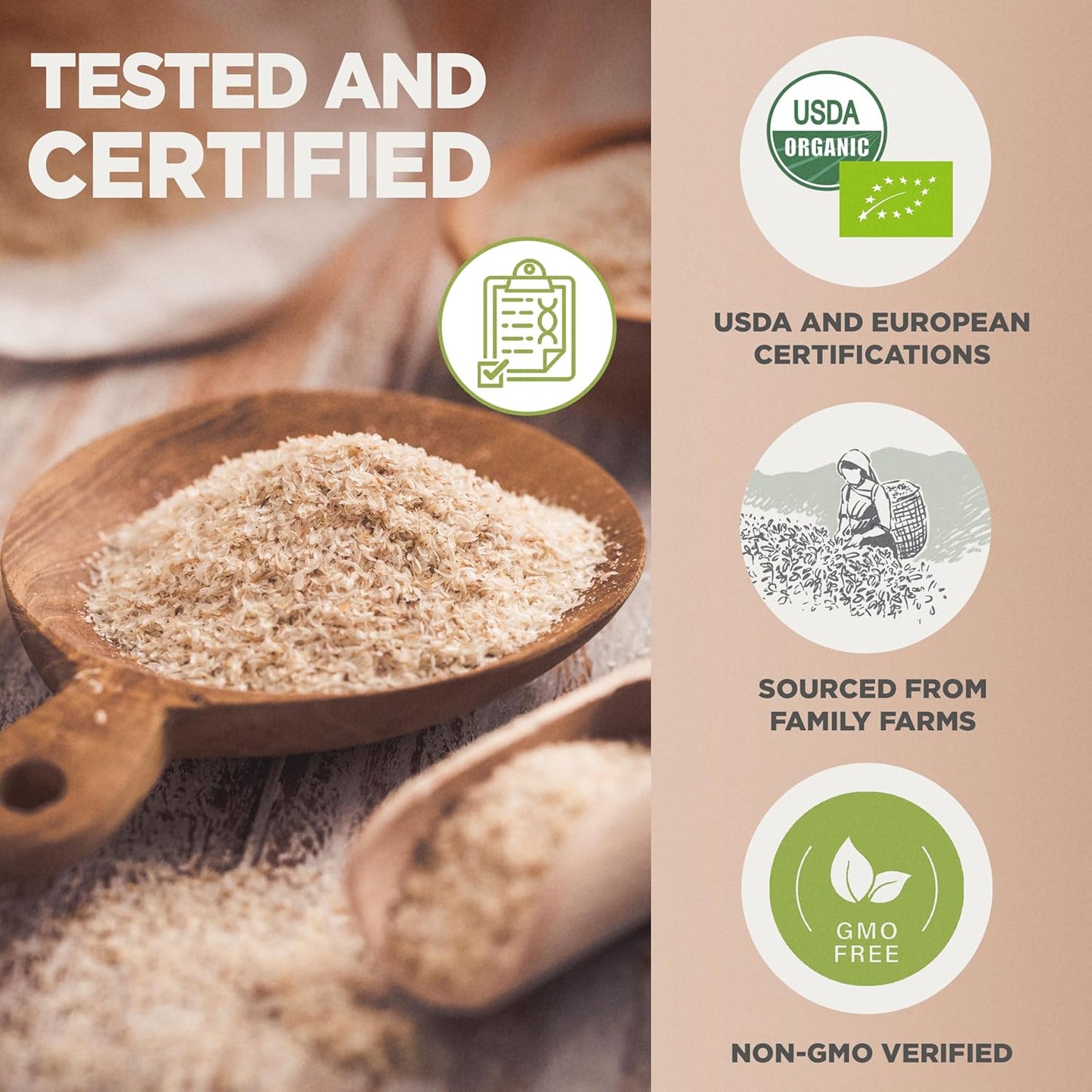 USDA Organic Certified Whole Psyllium Husk - 1.5lbs - 99% Pure Seed Husks - Fiber Supplement for Gluten Free, Keto, Paleo, Vegan Diets