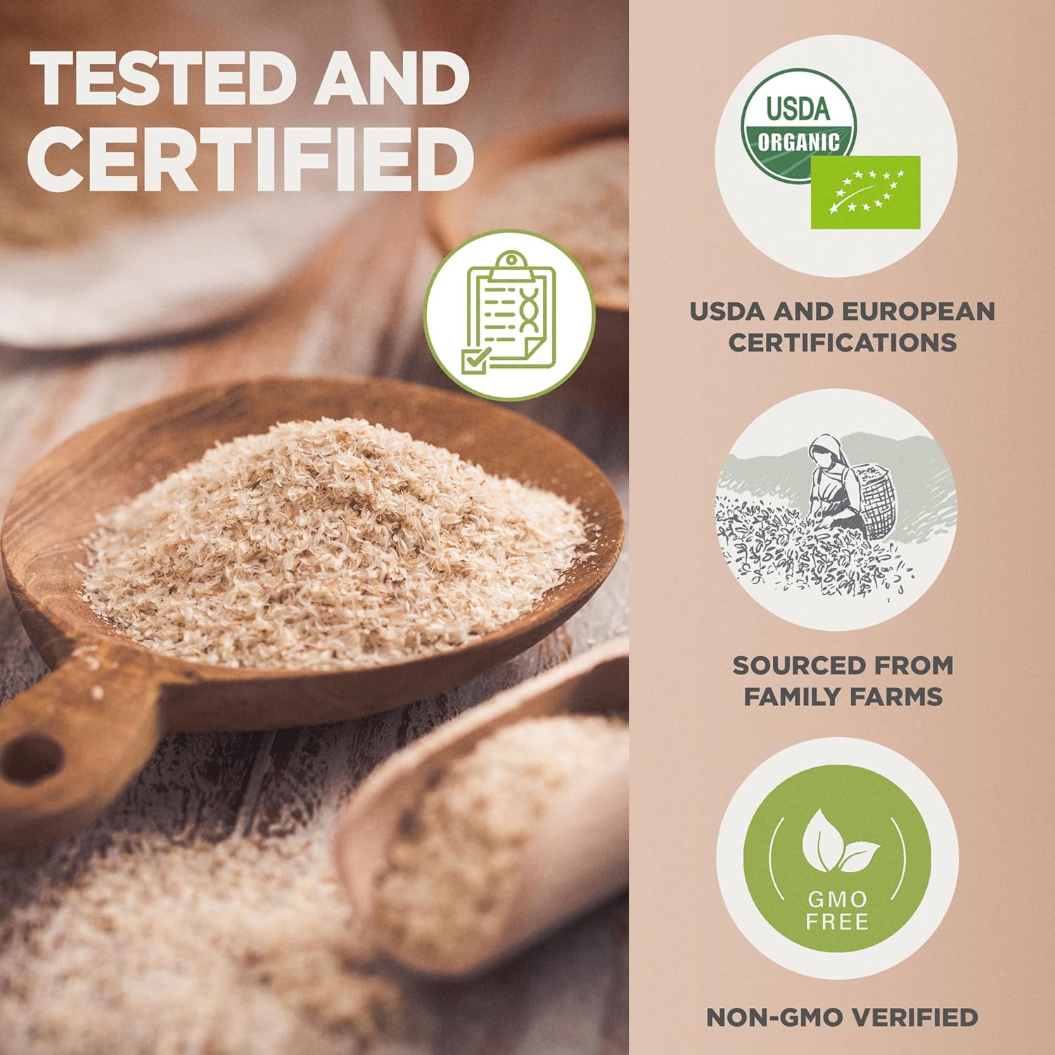 USDA Organic Certified Whole Psyllium Husk - 1.5lbs - 99% Pure Seed Husks - Fiber Supplement for Gluten Free, Keto, Paleo, Vegan Diets