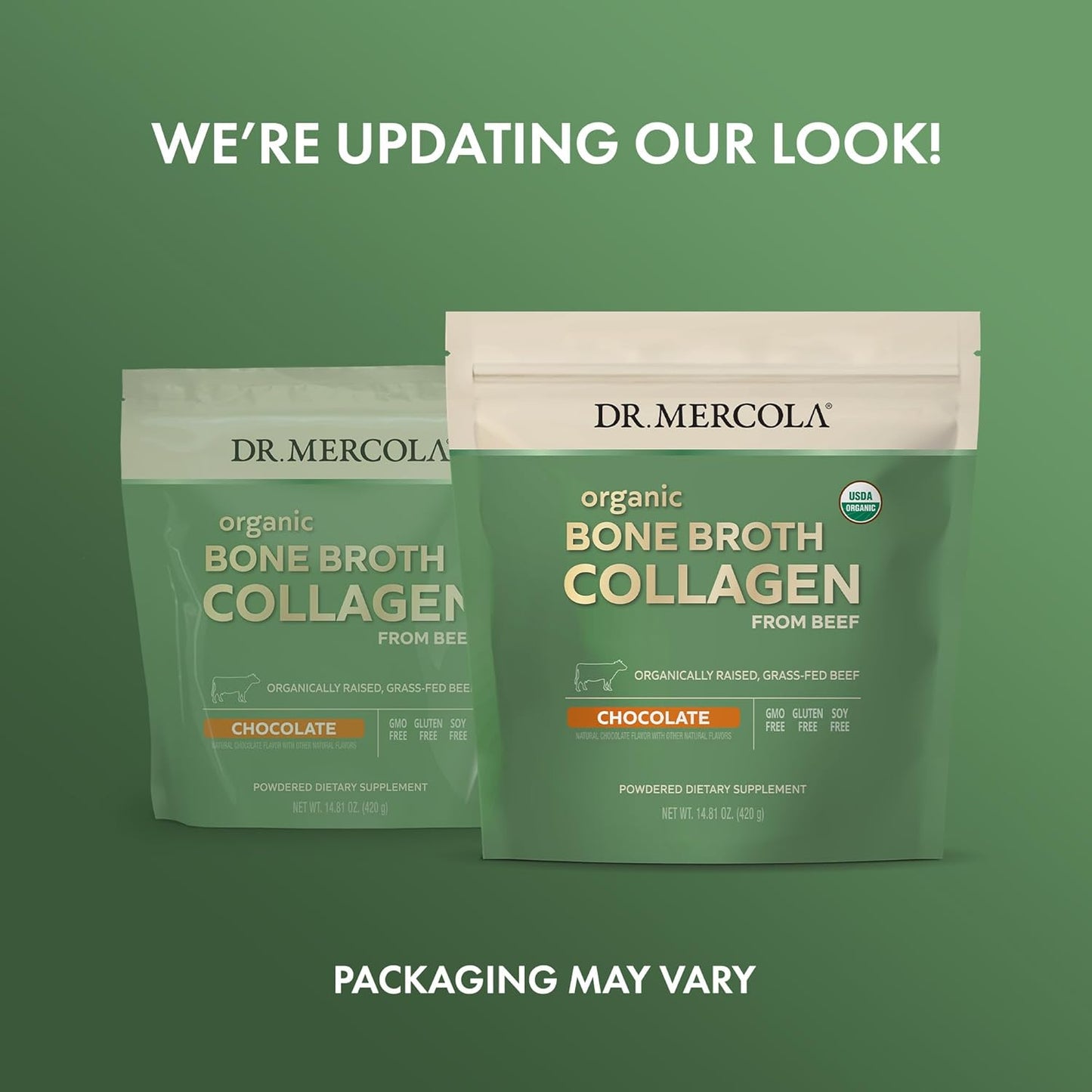 USDA Organic Chocolate Bone Broth Collagen Powder - 30 Servings, Supports Bone & Joint Comfort, Non-GMO Dietary Supplement by Dr. Mercola
