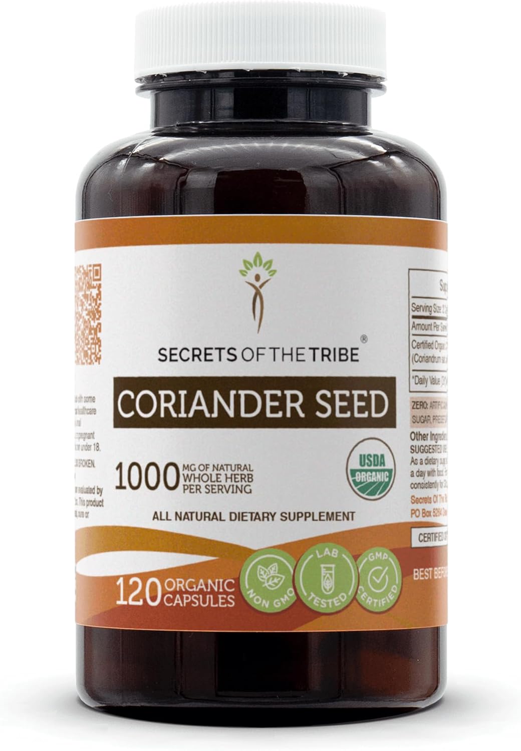 USDA Organic Coriander Seed Capsules by Secrets of the Tribe - 120 Vegetable Capsules