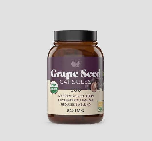 USDA Organic Grape Seed Capsules - 520MG - Promotes Healthy Circulation & Cholesterol Levels