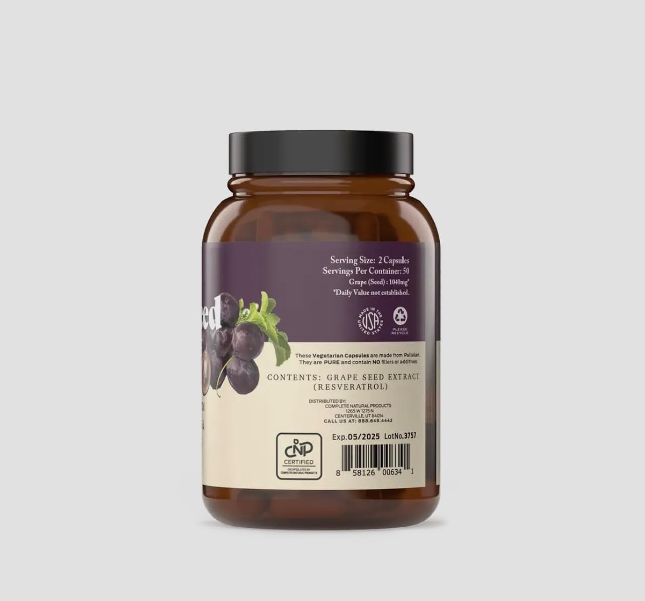 USDA Organic Grape Seed Capsules - 520MG - Promotes Healthy Circulation & Cholesterol Levels