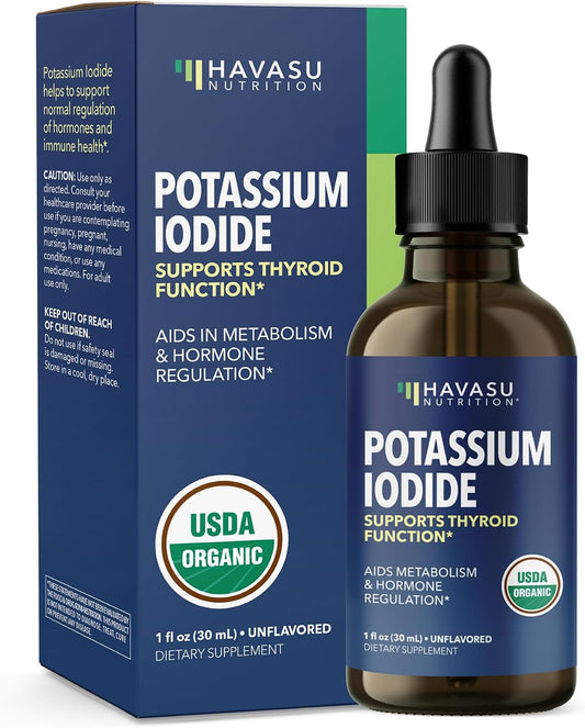 USDA Organic Iodine Liquid Drops for Thyroid Health & Hormone Balance - 1-Year Supply - 1 Fl Oz - Vegan, Non-GMO, Gluten-Free