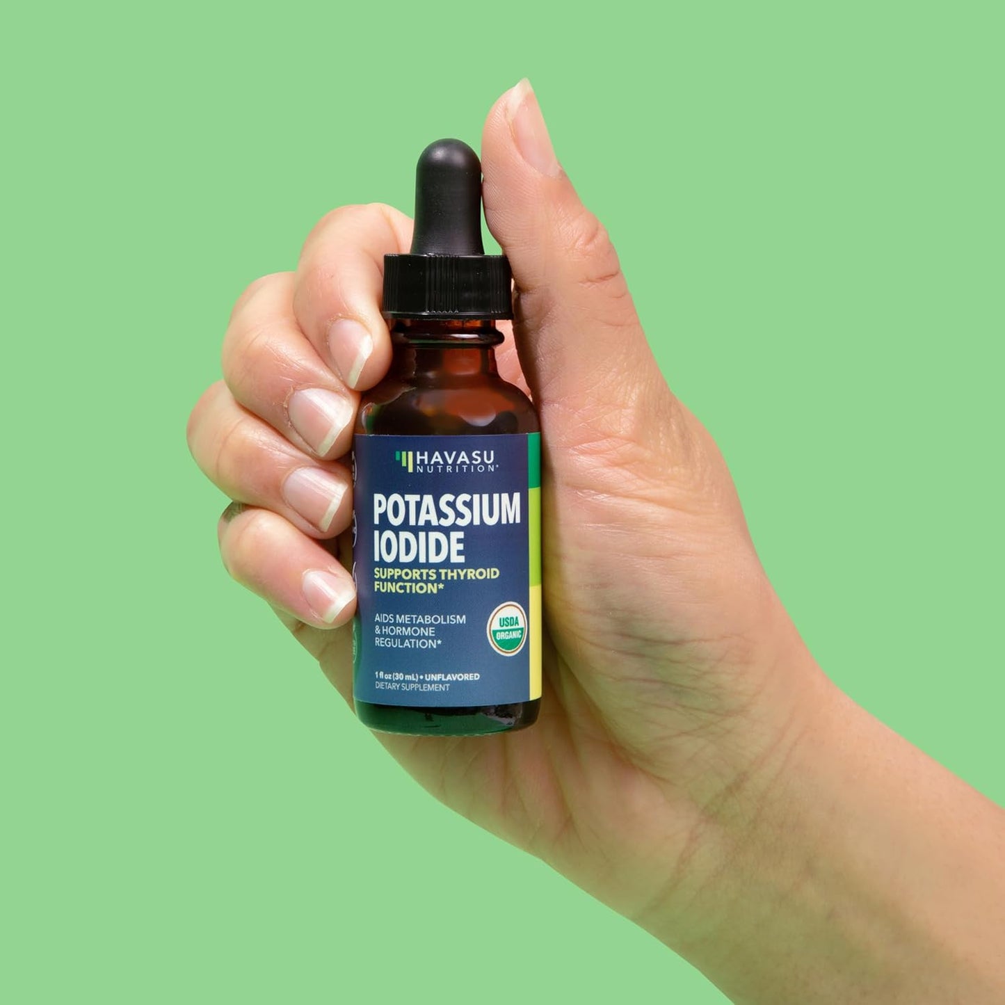 USDA Organic Iodine Liquid Drops for Thyroid Health & Hormone Balance - 1-Year Supply - 1 Fl Oz - Vegan, Non-GMO, Gluten-Free