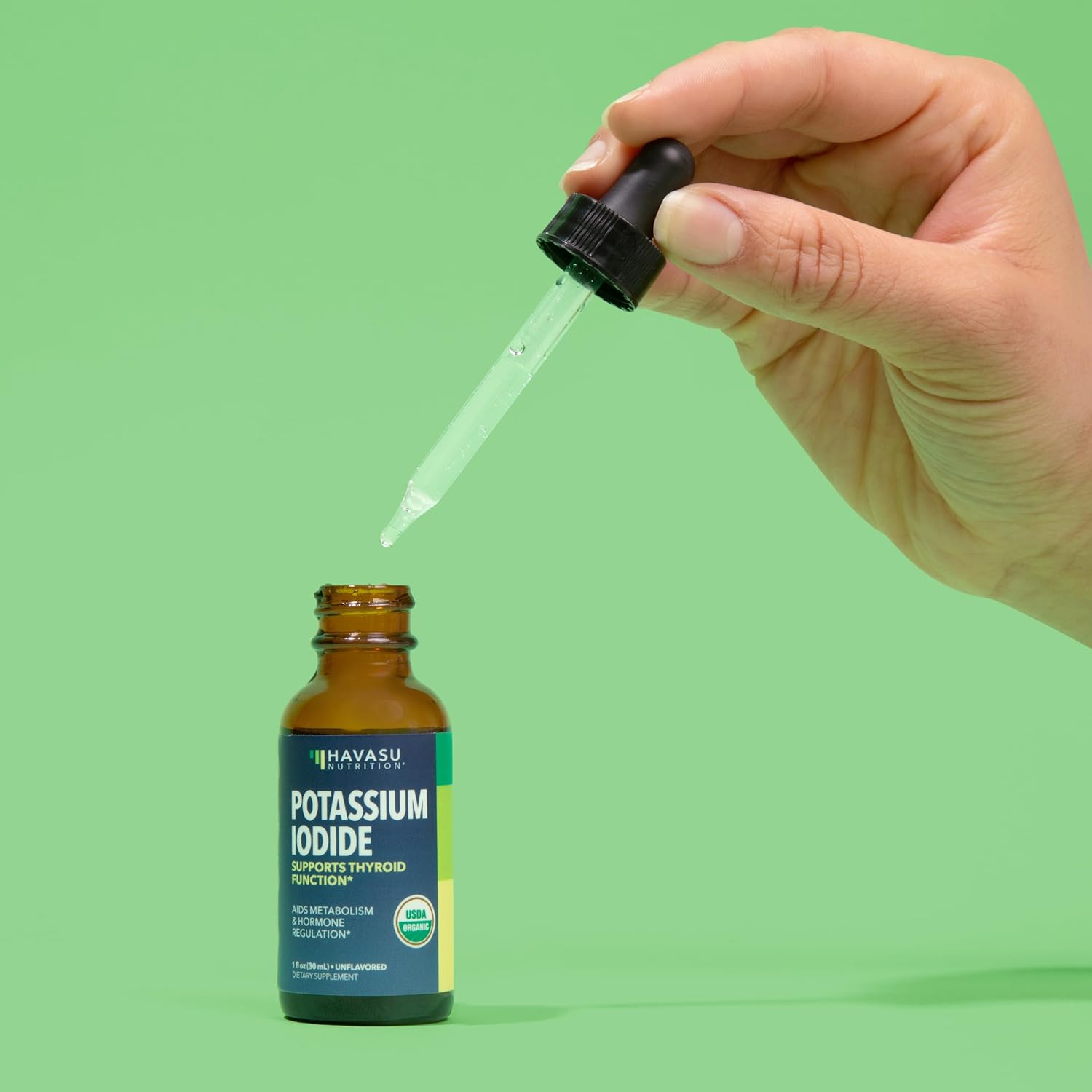 USDA Organic Iodine Liquid Drops for Thyroid Health & Hormone Balance - 1-Year Supply - 1 Fl Oz - Vegan, Non-GMO, Gluten-Free