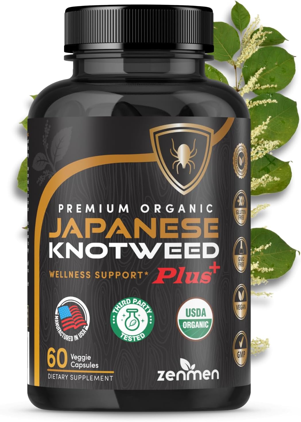 USDA Organic Japanese Knotweed Capsules - Pure Resveratrol Source - Immune System Support - 60 Capsules, Made in USA