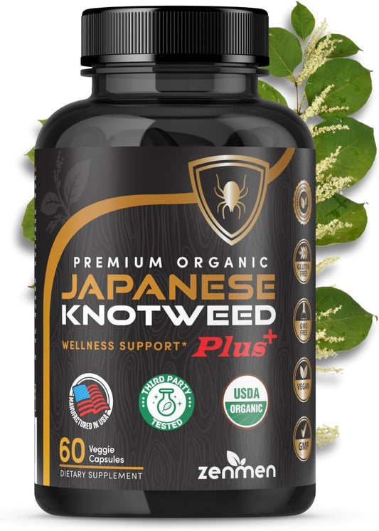 USDA Organic Japanese Knotweed Capsules - Pure Resveratrol Source - Immune System Support - 60 Capsules, Made in USA