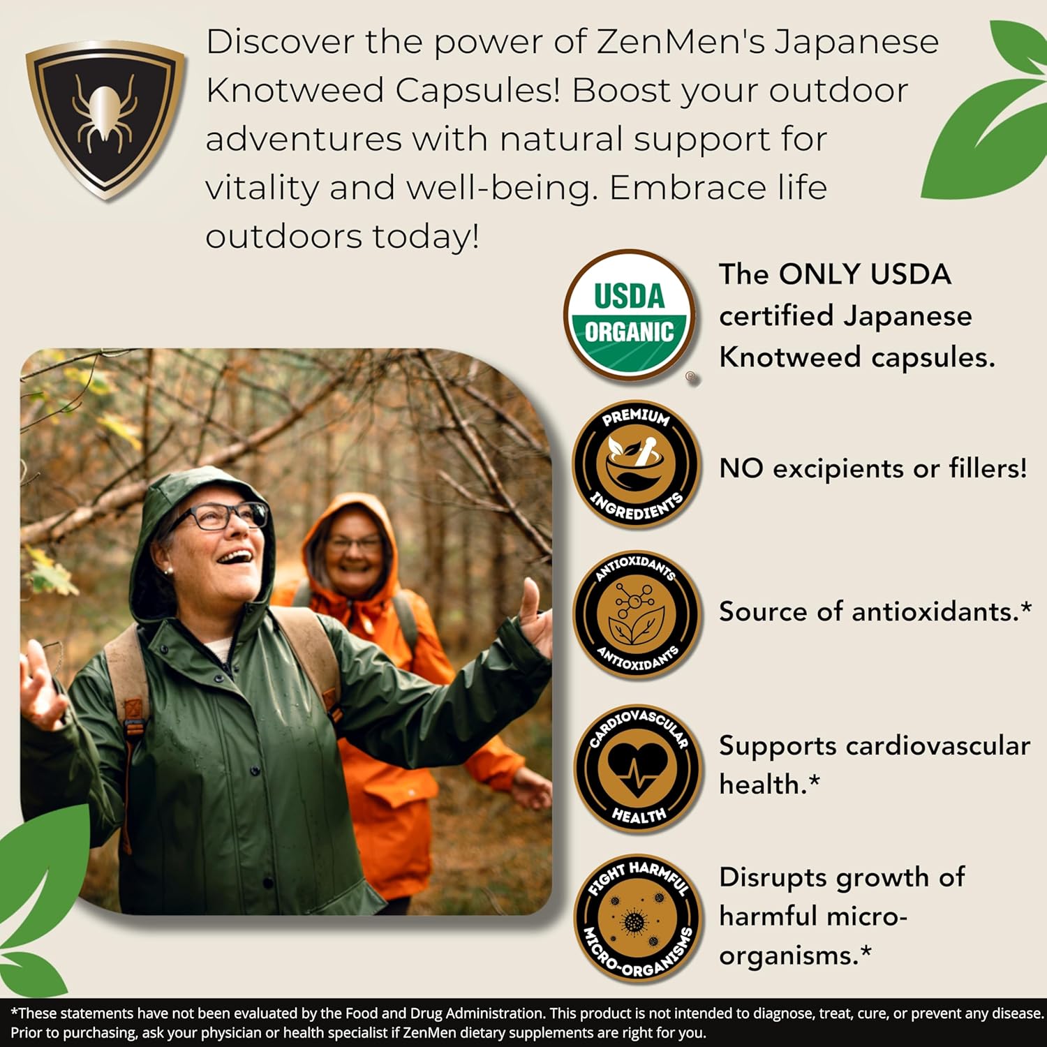 USDA Organic Japanese Knotweed Capsules - Pure Resveratrol Source - Immune System Support - 60 Capsules, Made in USA