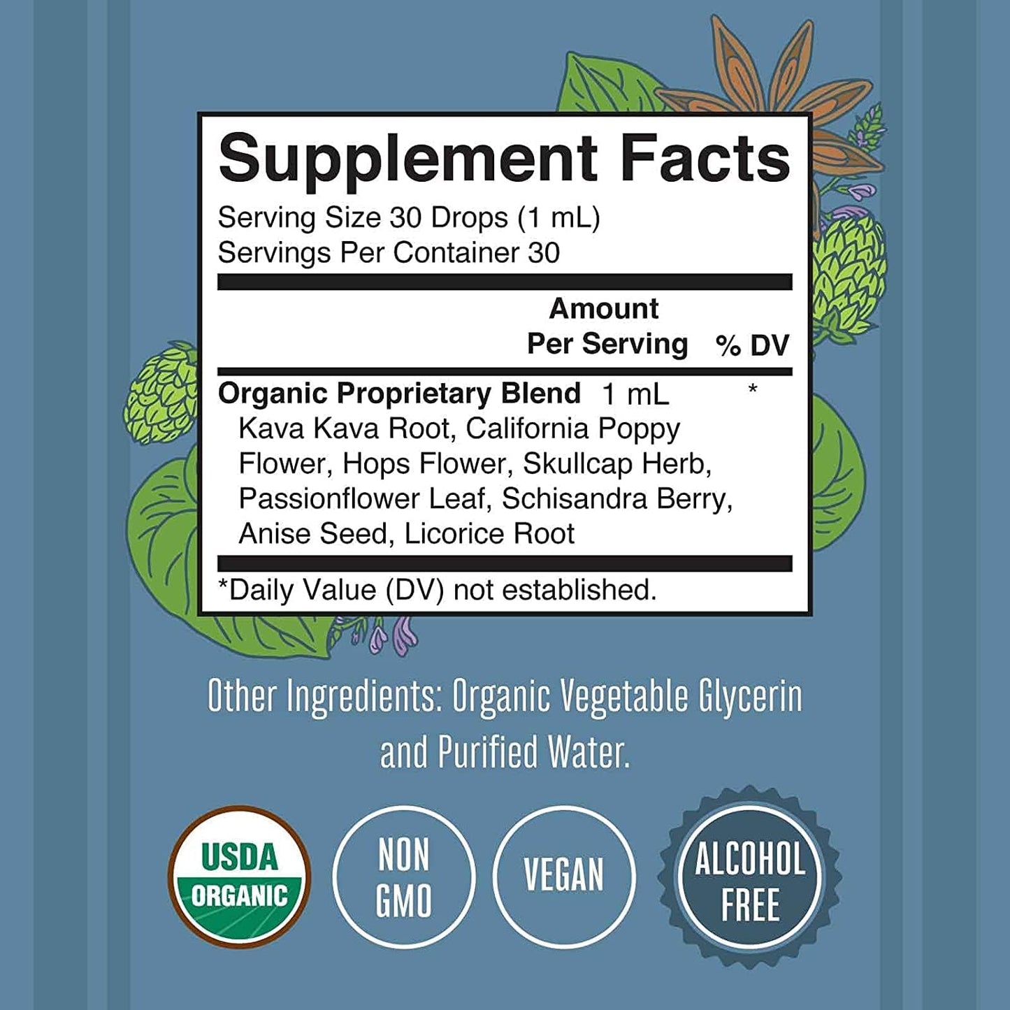 USDA Organic Kava Root Herbal Supplement Drop for Sleep, Stress Relief & Relaxation - Vegan, Non-GMO, Sugar & Gluten Free - 30 Servings