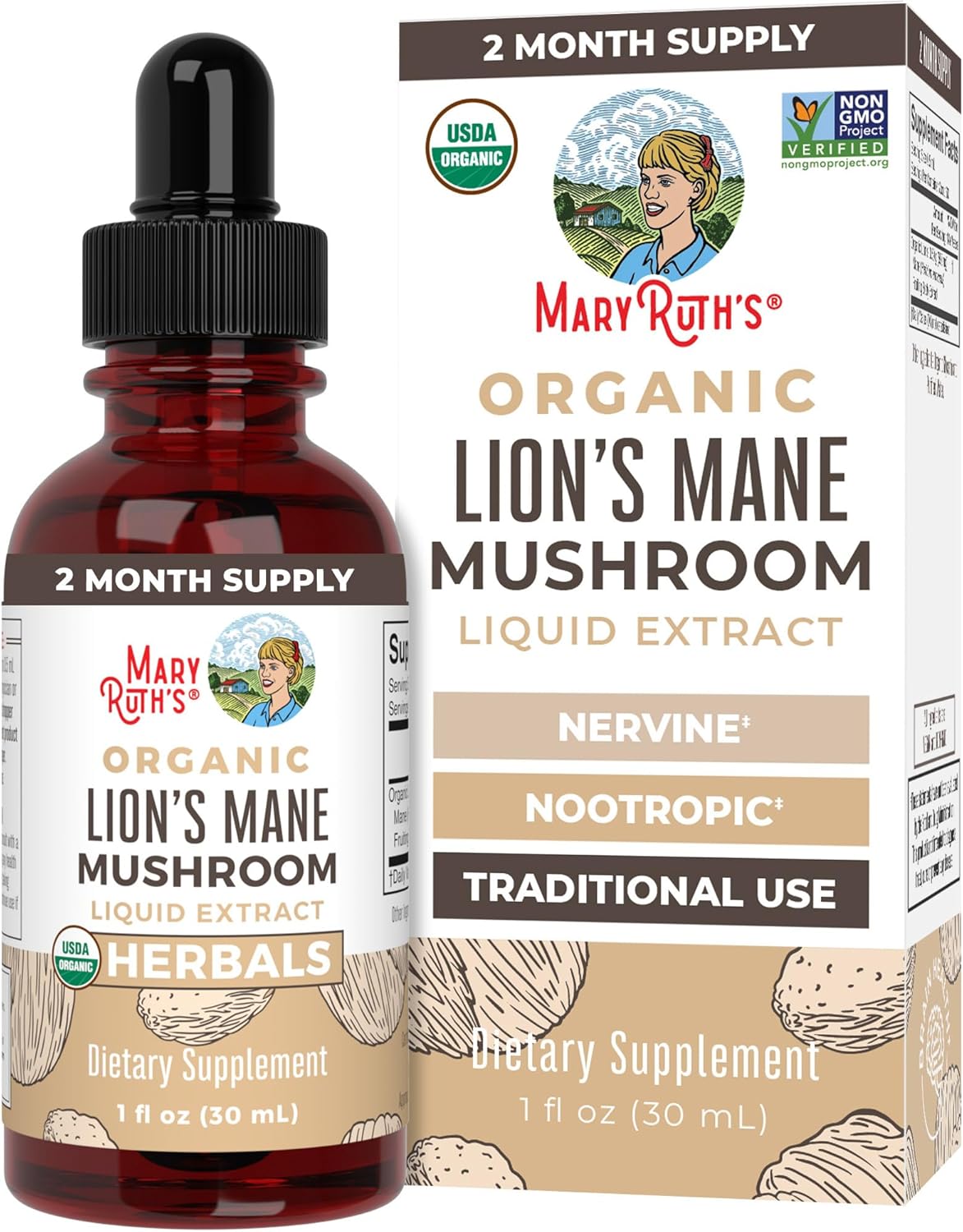 USDA Organic Lions Mane Mushroom Supplement for Brain Health - 2 Month Supply - Non-GMO Vegan Liquid Drops - Alcohol-Free Tincture