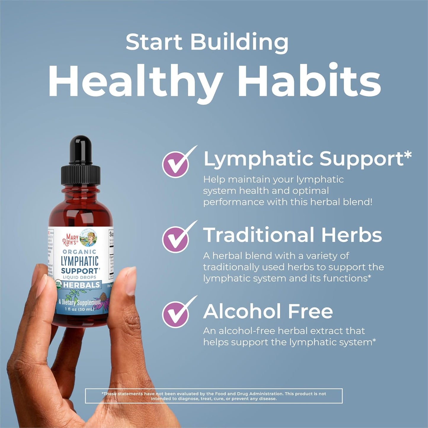 USDA Organic Lymphatic Support Drops with Echinacea & Elderberry - Immune Boosting Supplement for Vegan & Non-GMO Diets - 30 Servings