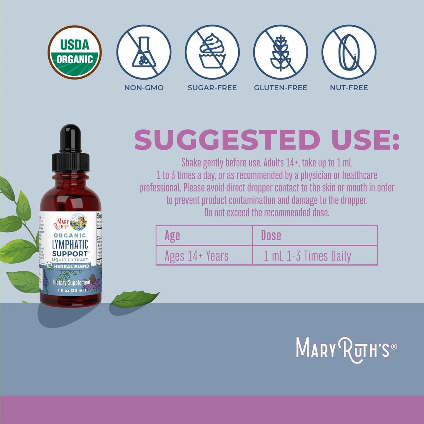 USDA Organic Lymphatic Support Drops with Echinacea & Elderberry - Immune Boosting Supplement for Vegan & Non-GMO Diets - 30 Servings