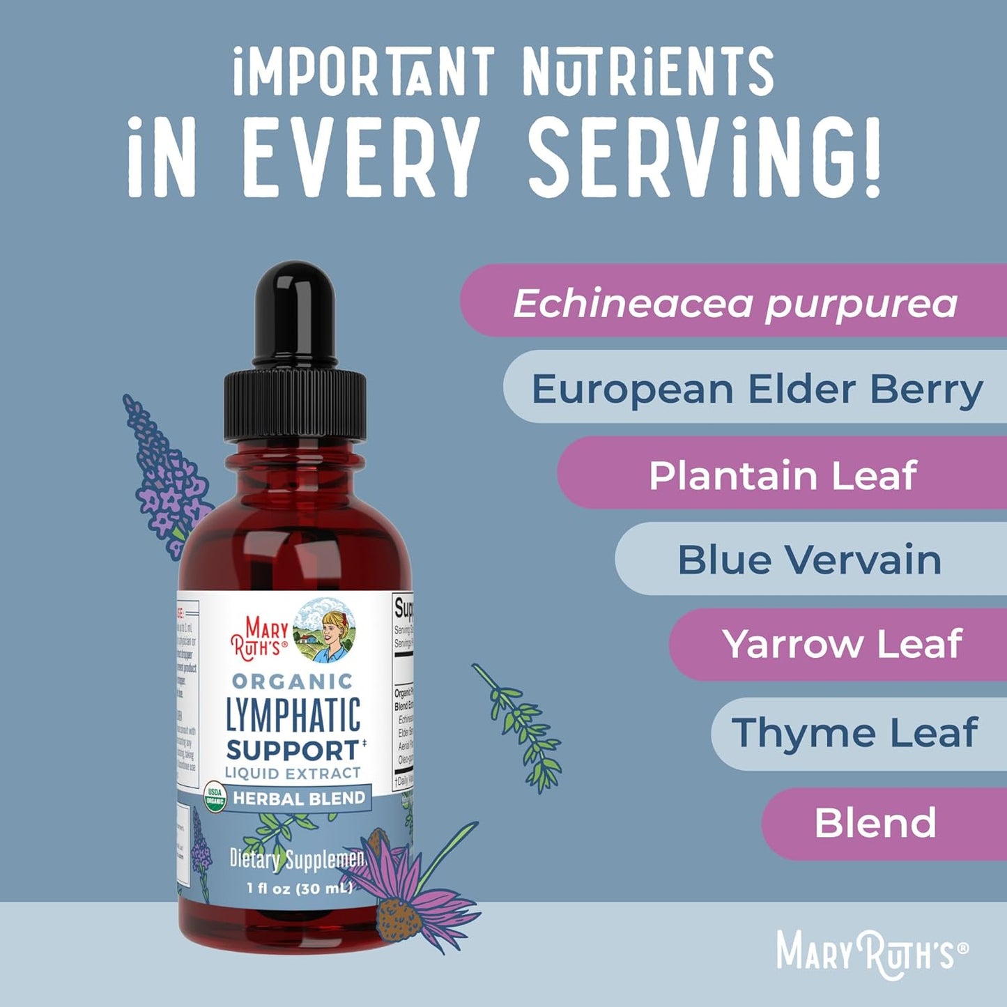 USDA Organic Lymphatic Support Drops with Echinacea & Elderberry - Immune Boosting Supplement for Vegan & Non-GMO Diets - 30 Servings