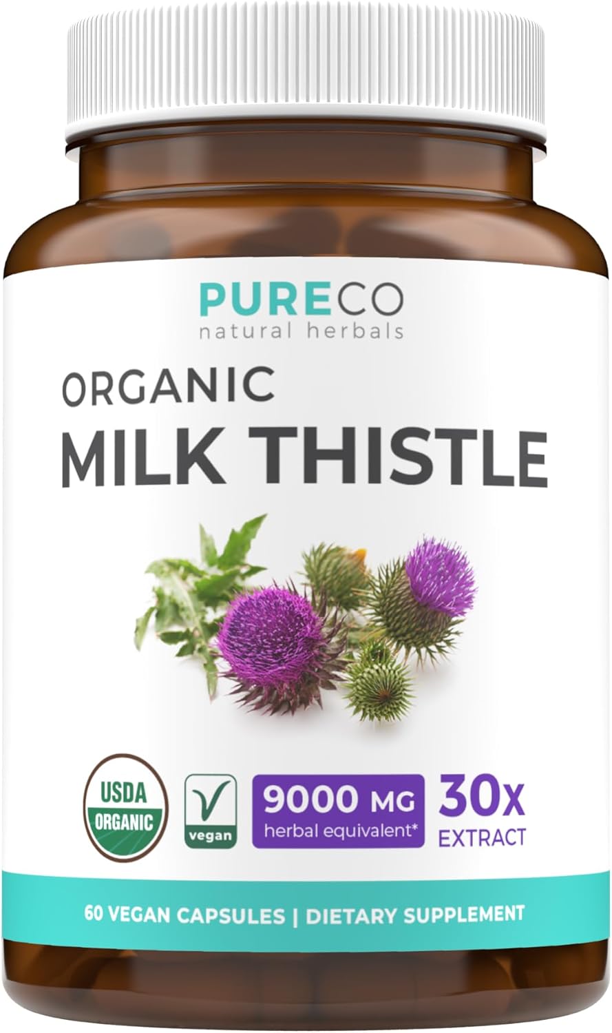 USDA Organic Milk Thistle Capsules - 80% Silymarin Liver Support Supplement - 300mg Super Concentrated Extract - 60 Day Supply