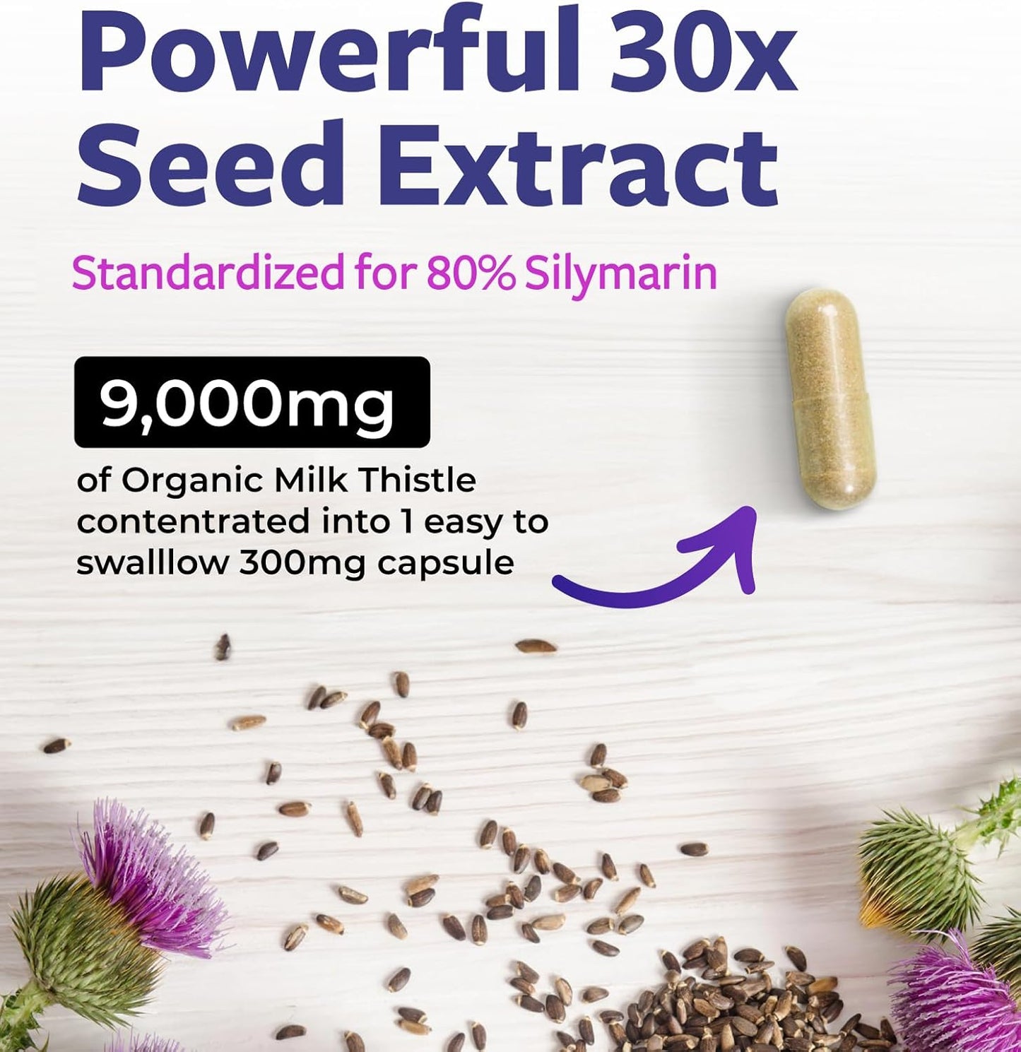 USDA Organic Milk Thistle Capsules - 80% Silymarin Liver Support Supplement - 300mg Super Concentrated Extract - 60 Day Supply